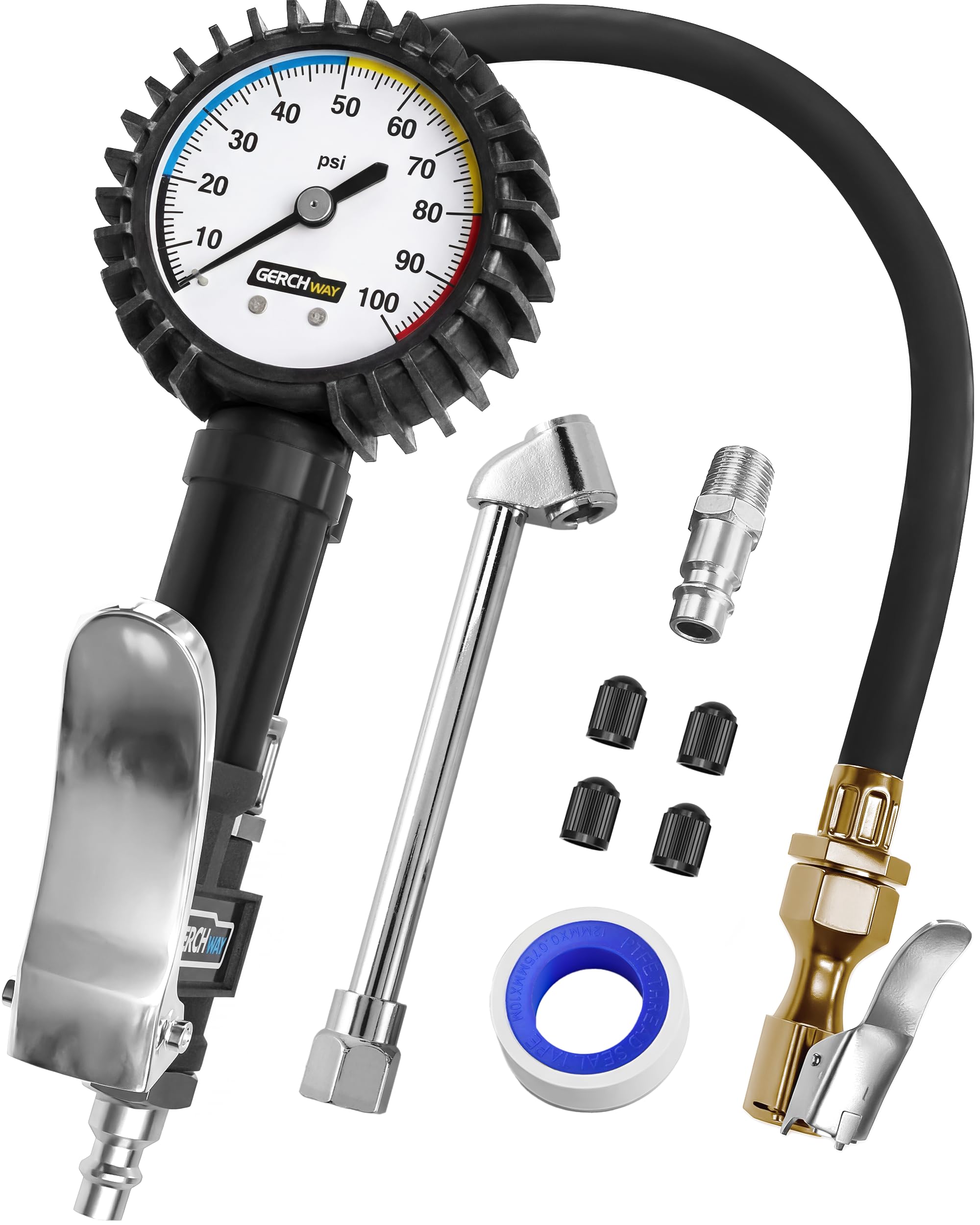GERCHWAY tire inflator gauge with dual head air chuck
