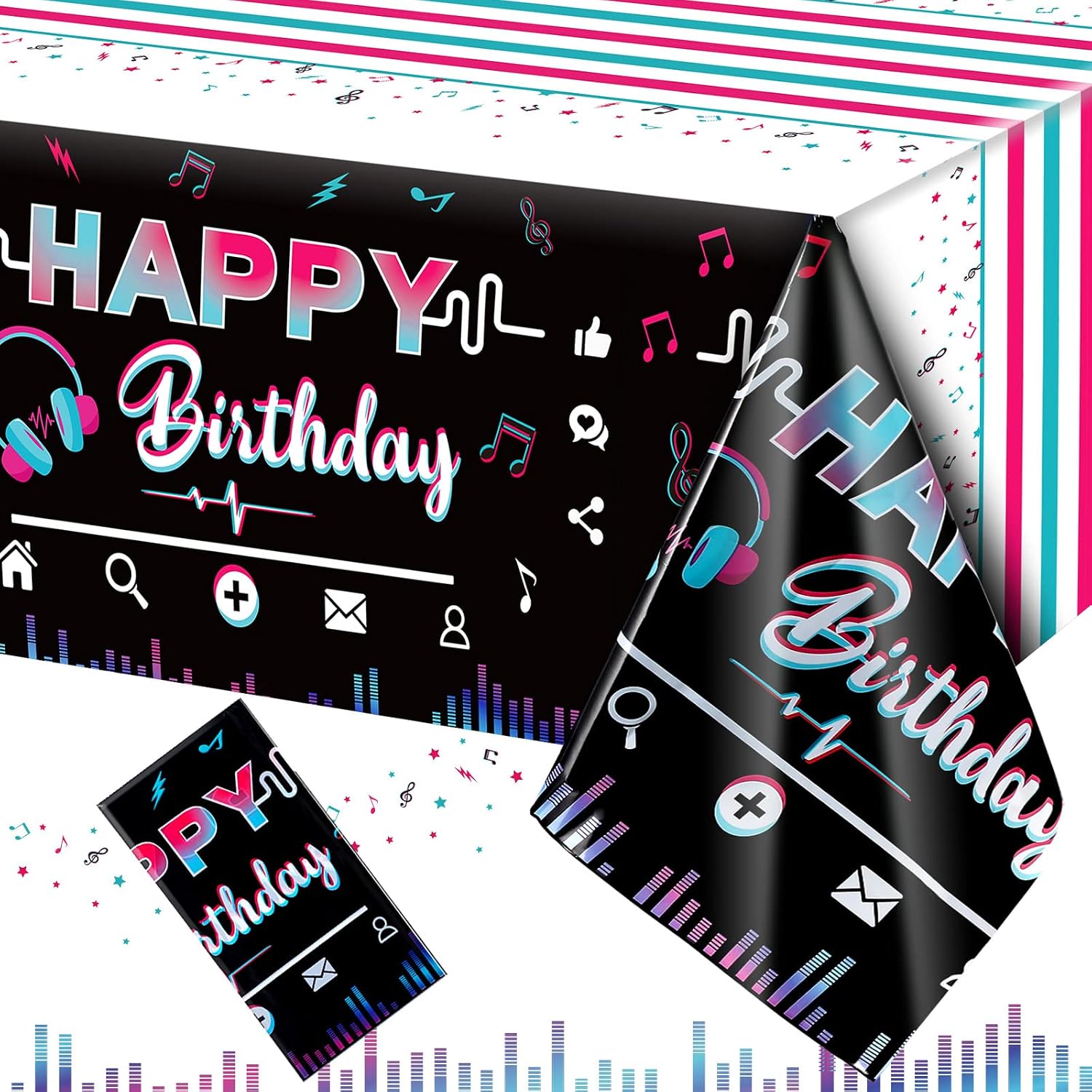 Music Party Tablecloth Music Social Media Themed Table Cover Disposable Plastic Music Note Happy Birthday Table Cloth Decorations for Teens Music Birthday Party Supplies 108 x 54 Inches (1 Piece)