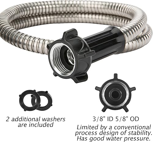 Miniatura 3 de Yanwoo Manguera de jardín corta de acero inoxidable 304 de 2 pies con conector hembra a hembra, manguera de agua, manguera de metal, manguera