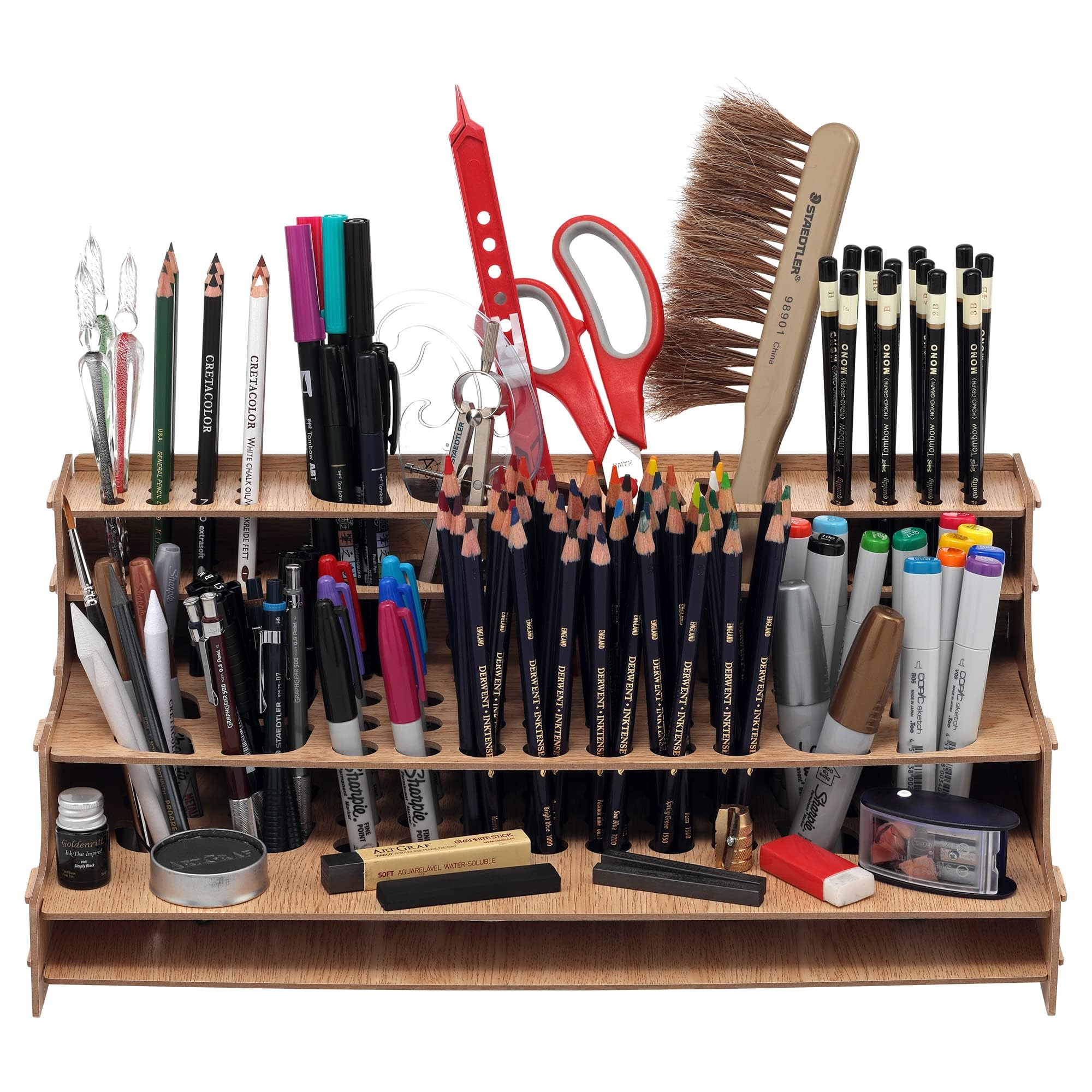 Mezzo Artist Straight Rack 1 - Supporto Da Scrivania Per Pennelli E Tubetti Di Vernice, Organizzatore Professionale In Laminato Legno, 29,5 X 19,8 Cm