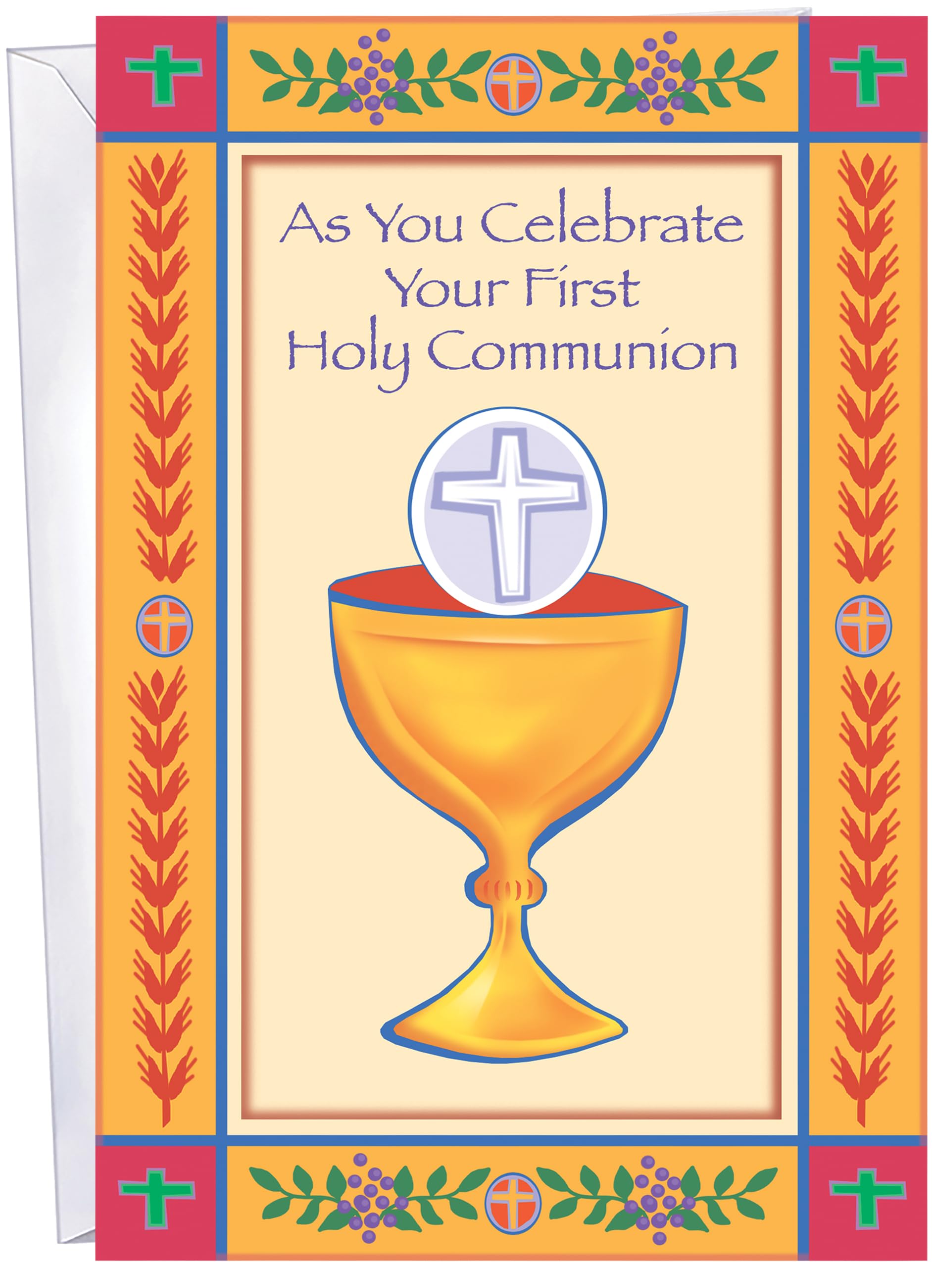 First Holy Communion Greeting Card - MADE IN USA - (Perfect), Envelope Included - 5" x 7.75" - Packaged in Extra Sturdy Mailer - 96357