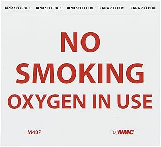 NMC M48P NO SMOKING - OXYGEN IN USE Sign - 6 in. x 5 in. Pressure Sensitive Vinyl Sign with Red Text on White Base