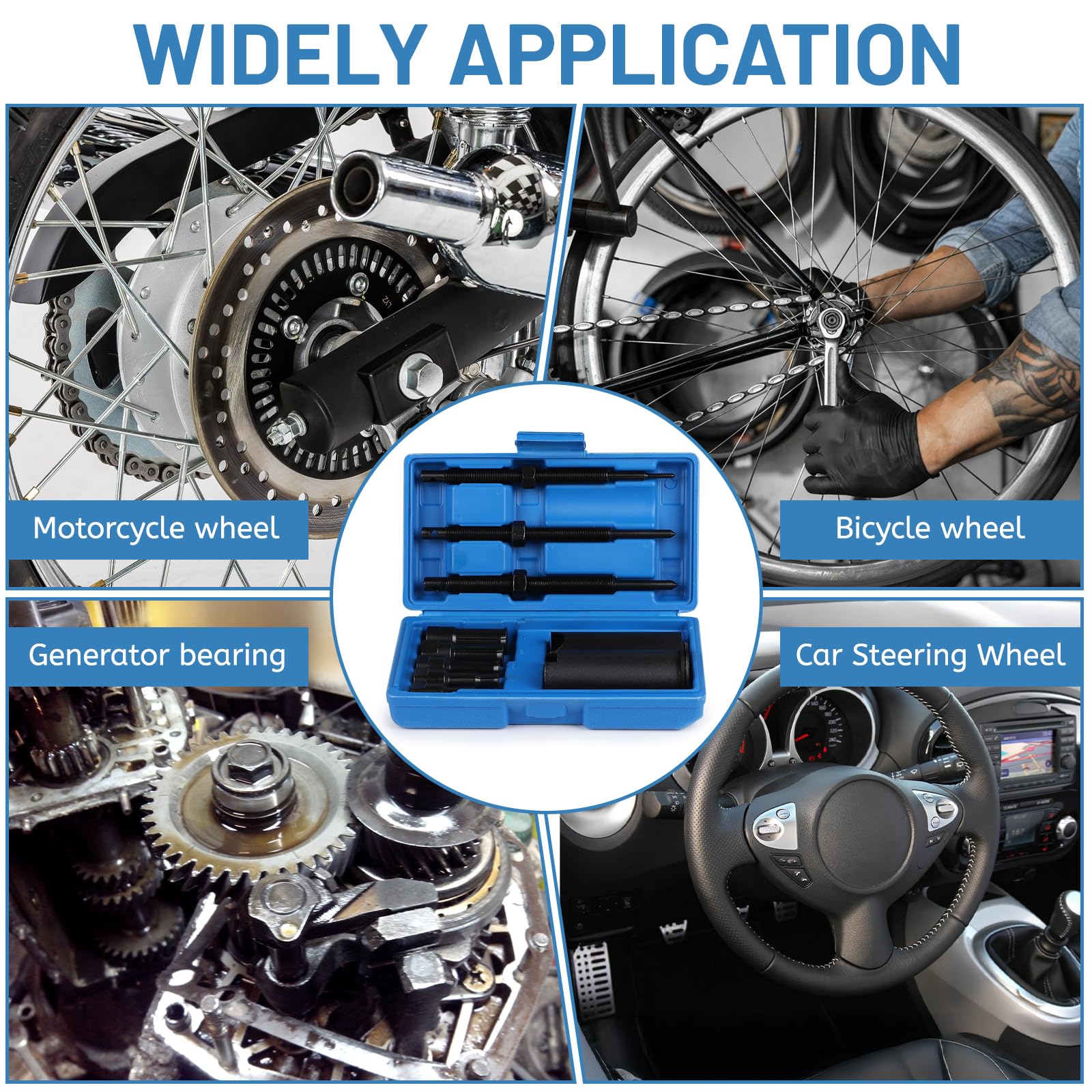 DBREAKS Ściągacz do łożysk wewnętrznych, 9-23 mm, zestaw ściągaczy wewnętrznych łożysk motocyklowych, 5 rozmiarów, otwarte klipsy, ściągacz łożysk kulkowych, narzędzie do łożysk kół do motocykli
