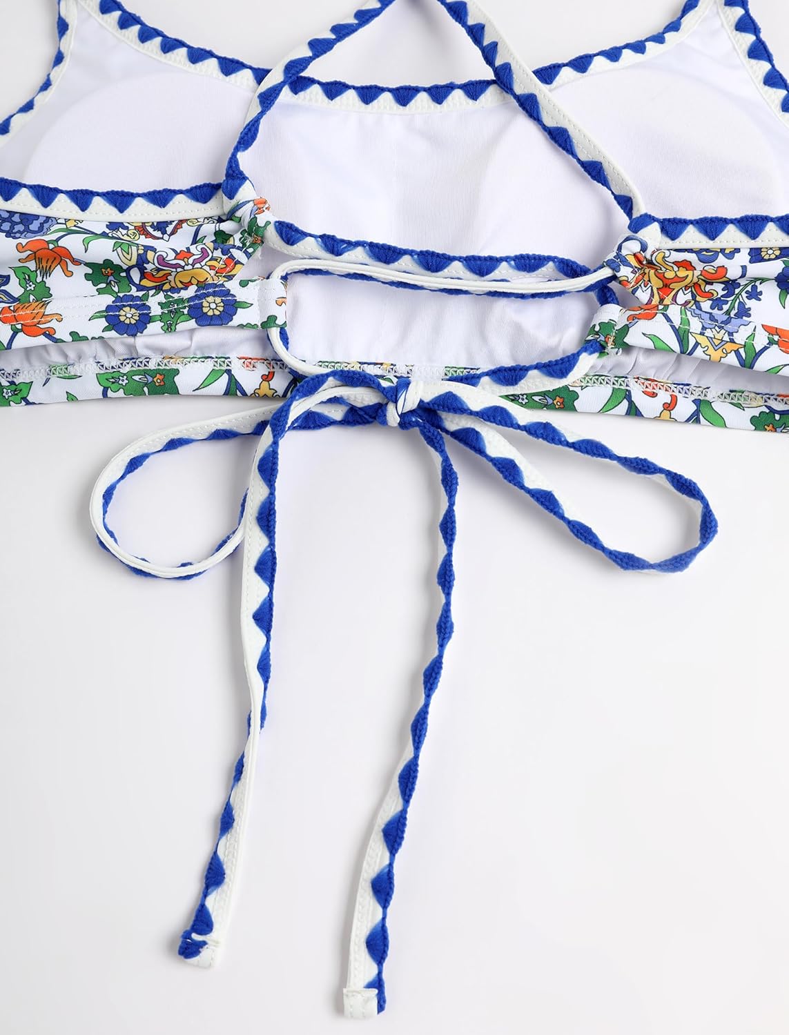 ZAFUL Women's Bikini Set Criss Cross Back Two Piece Swimsuits Scoop Neck Splicing Lace Up Textured Bathing Suits - Image 5