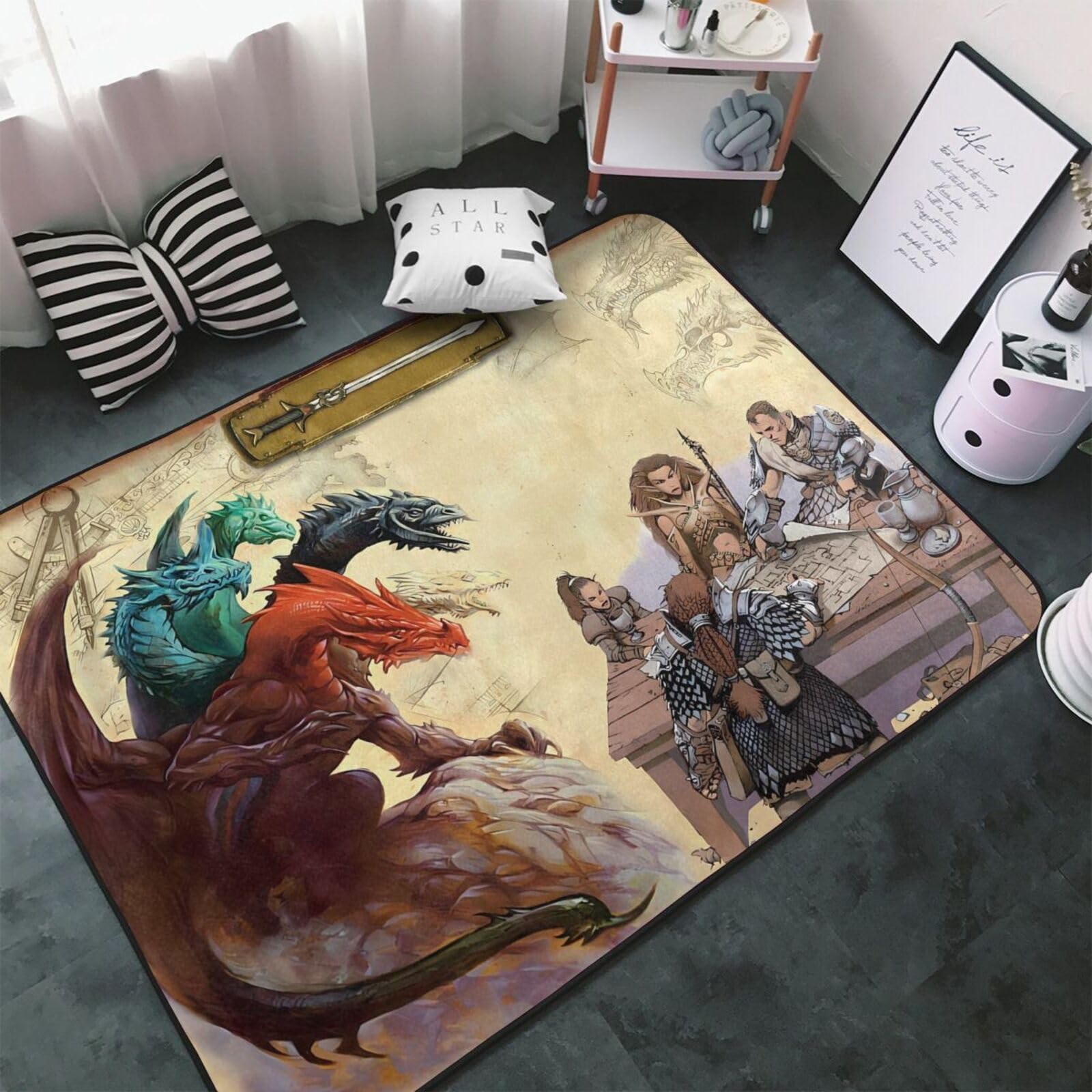 JIOONDEMAND Dungeons Rug Dragons Area Rugs 3D Print Large Carpet Anti Slip Door Mat Decorative for Bedroom Living Room Office 60x39 Inch, White