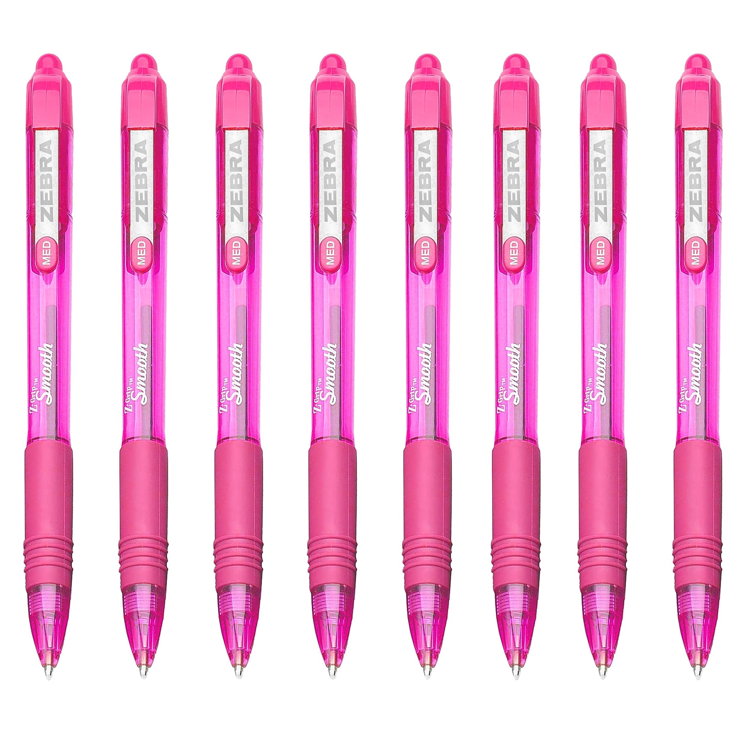 Zebra Z-Grip Smooth Retractable Ballpoint Pen - 1.0mm Nib - Pack of 8 - In Gift Box Packaging (Pink)