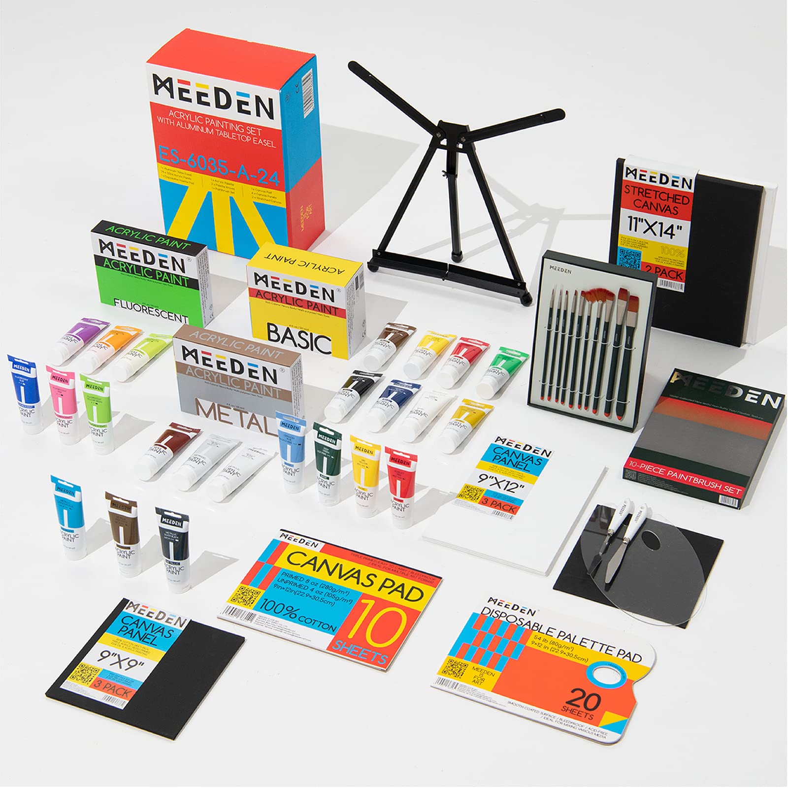 MEEDENAcrylic Paint Set, Deluxe Art Painting Kits with Portable Tabletop Easel, 24 x 120 ml Acrylic Paints, 10 Paintbrushes, 9 Canvas, Palettes and Accessories,Xmas Art Paint SuppliesThe Forest Stewardship Council