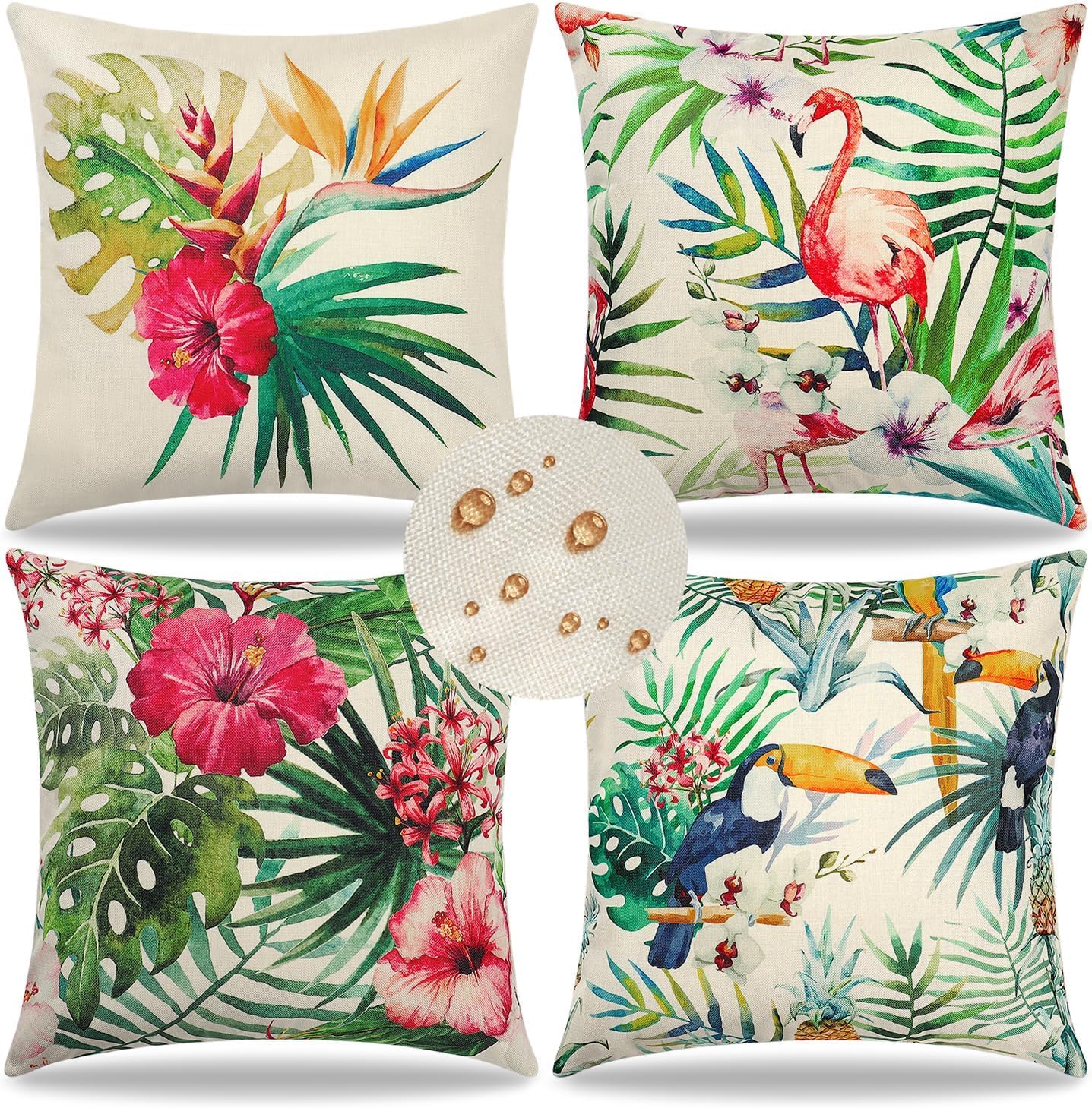 4 Federe Cuscini Esterni Impermeabili 45x45 Cm - Motivo Tropicale Per Giardino, Patio - Foto 4