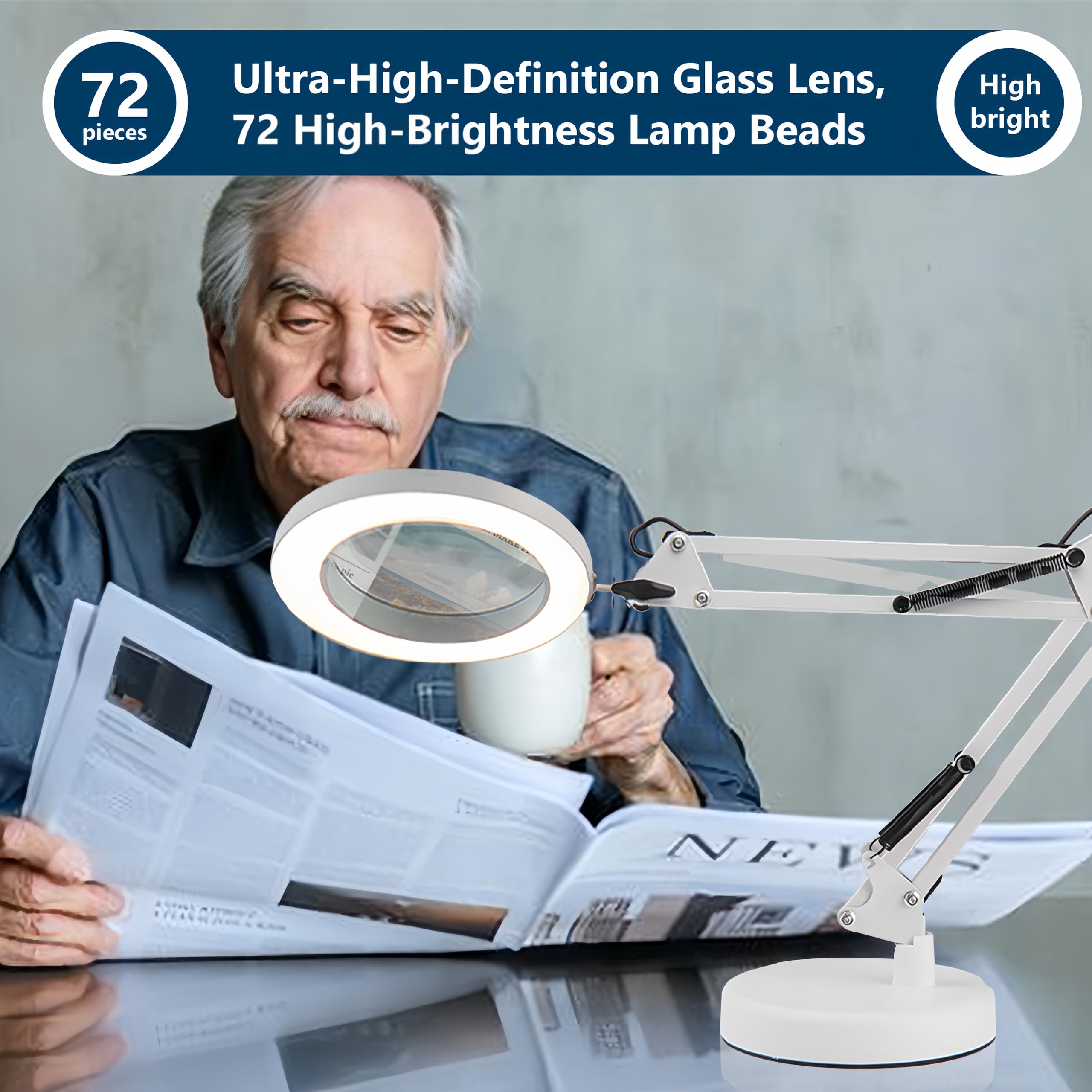 Swsdee Magnifying Desk Lamp with Base,8X Magnifier Glass Led Lamp,72 High Brightness Lamp Beads,3 Color Modes - Image 4