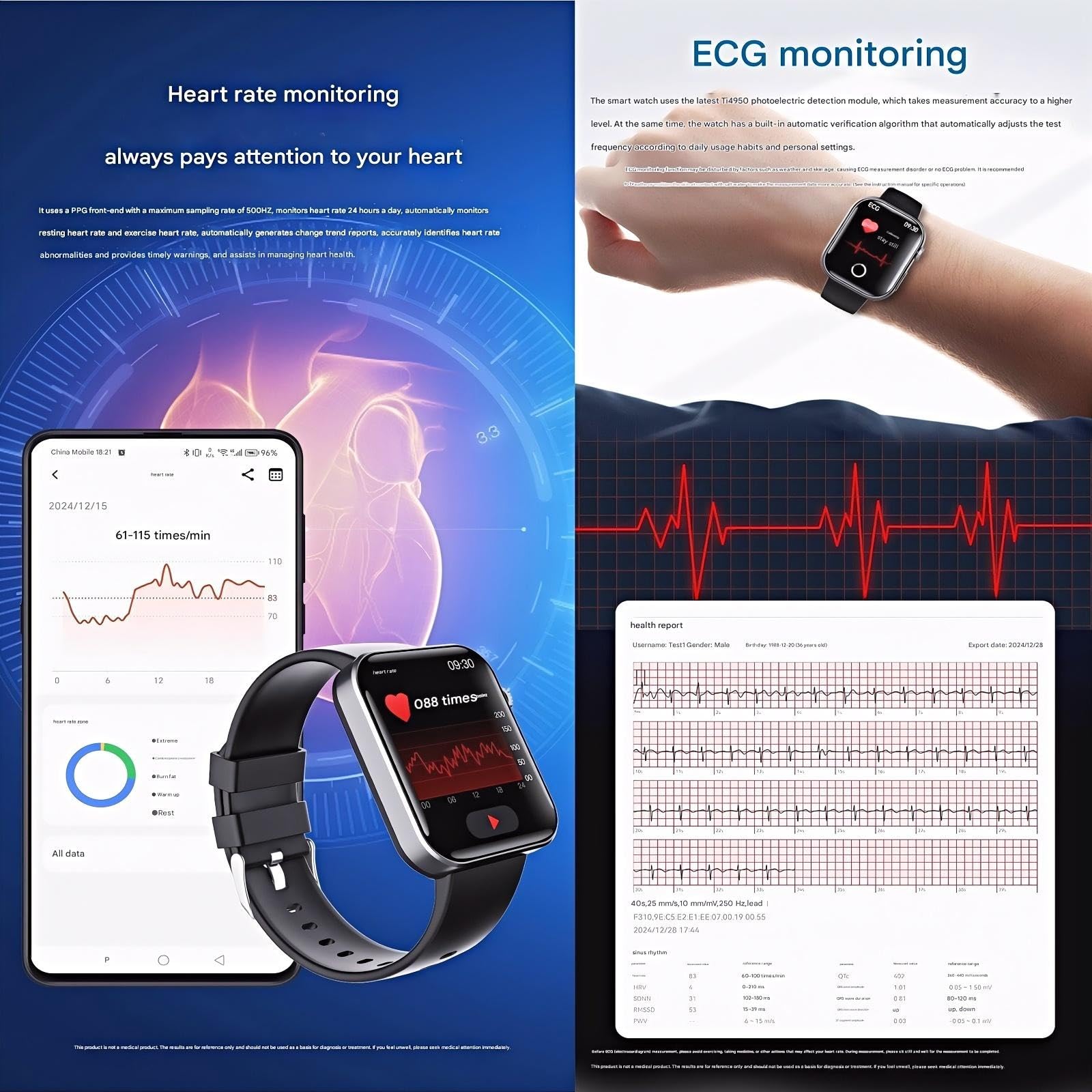 Orologio intelligente e salutare, schermo HD da 2,1", con ECG, BMI, HRV, altri dati monitoraggio. Un orologio con rilevamento delle cadute e SOS one-touch, 133 modalità sportive, per gli appassionati