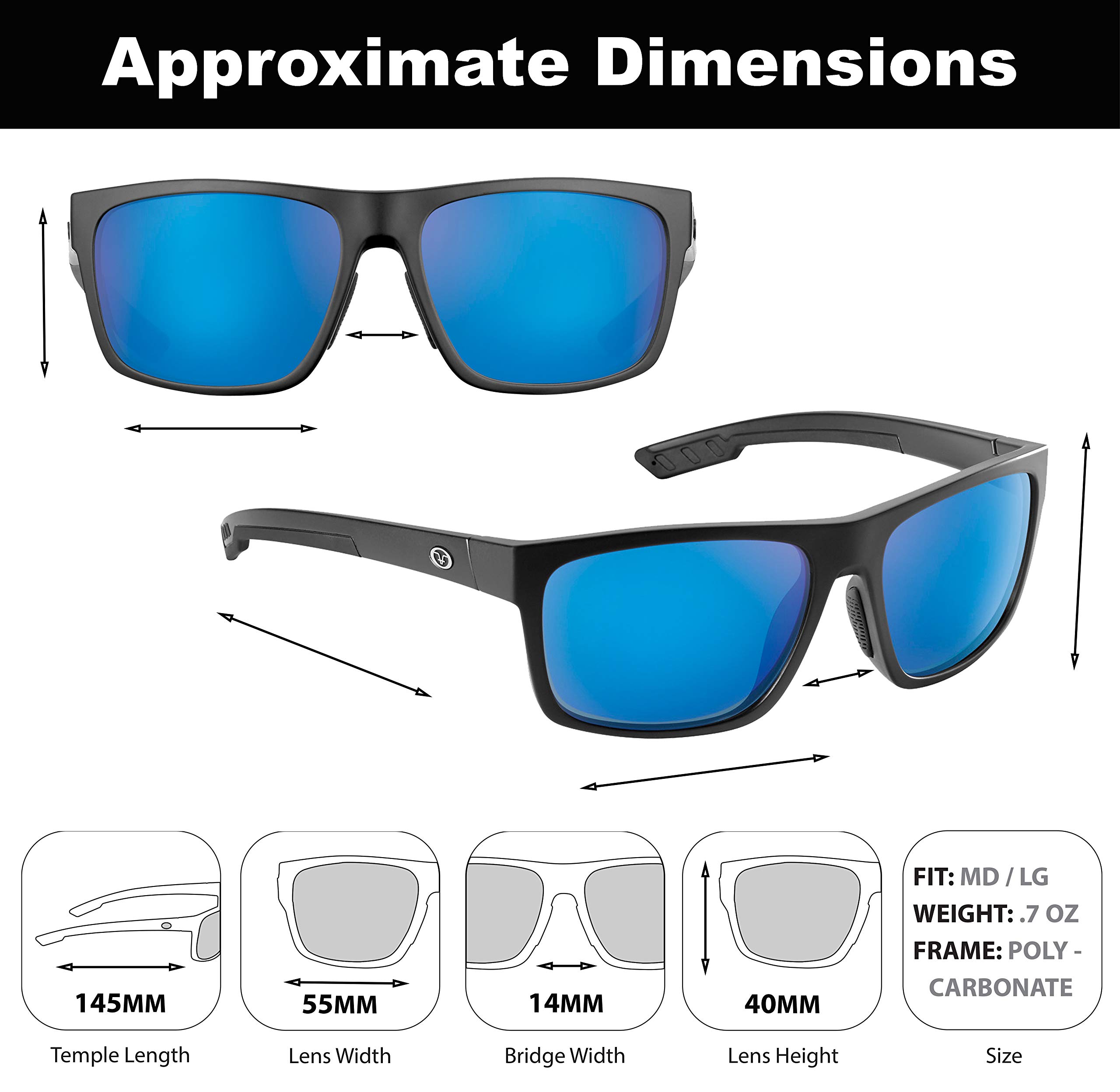 Flying Fisherman Occhiali da sole unisex offline polarizzati con lenti AcuTint, protezione UV, perfetti per pesca e sport all'aria aperta, montatura nero opaco/lente a specchio blu fumo, medio-grande