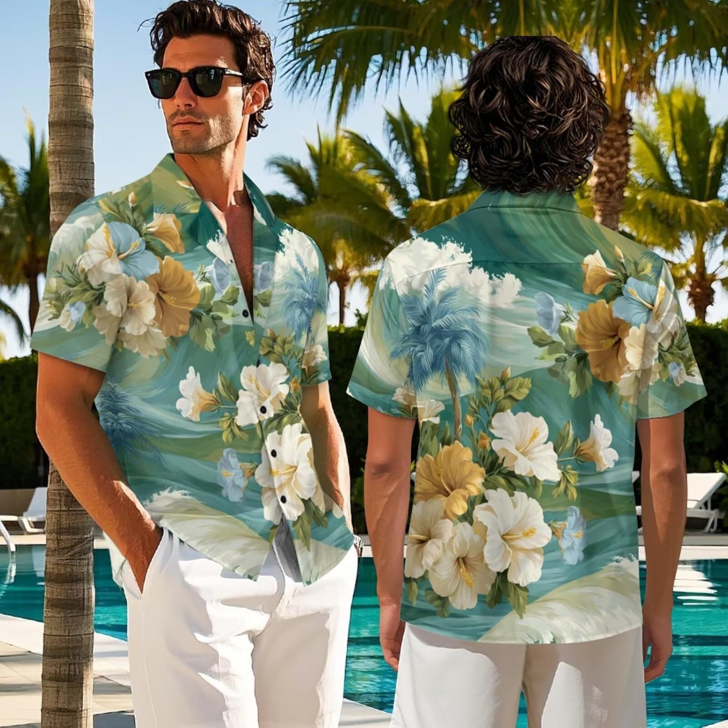 Matching Hawaiian Outfits for Couples Mens Shirt for Women Tank Dress Beach Y2K Shirts Asymmetrical Dress