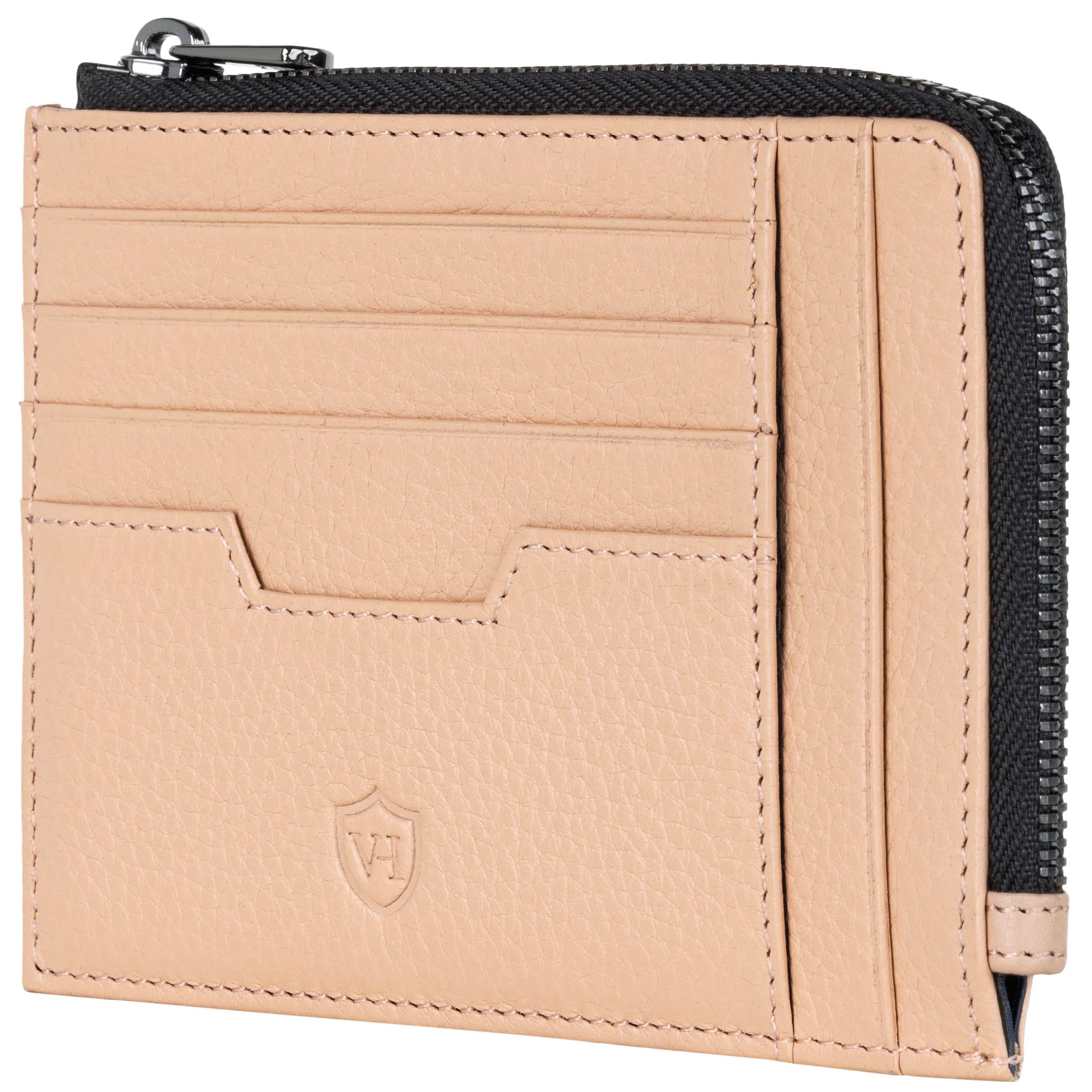 VON HEESEN Leder Kartenetui Geldbörse Herren & Damen Kreditkartenetui (Rose)