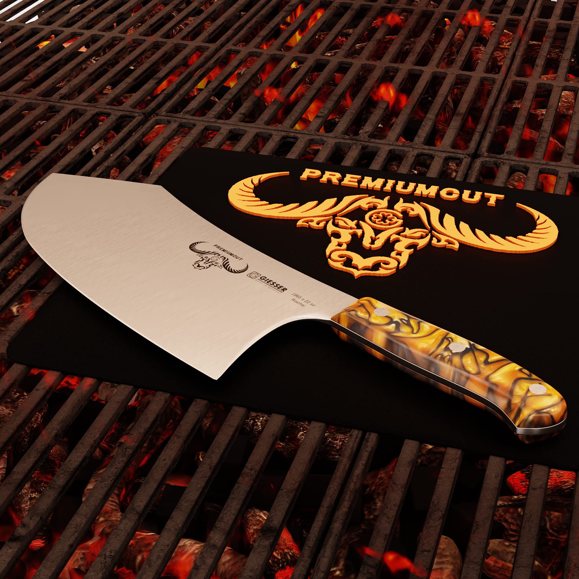 Giesser seit 1776 - Made in Germany - Hackbeil 22 cm Spicy Orange, PremiumCut Butcher No 1, Hackmesser, Acryl, exotisch, rostfrei, deutsches Grillmesser scharf