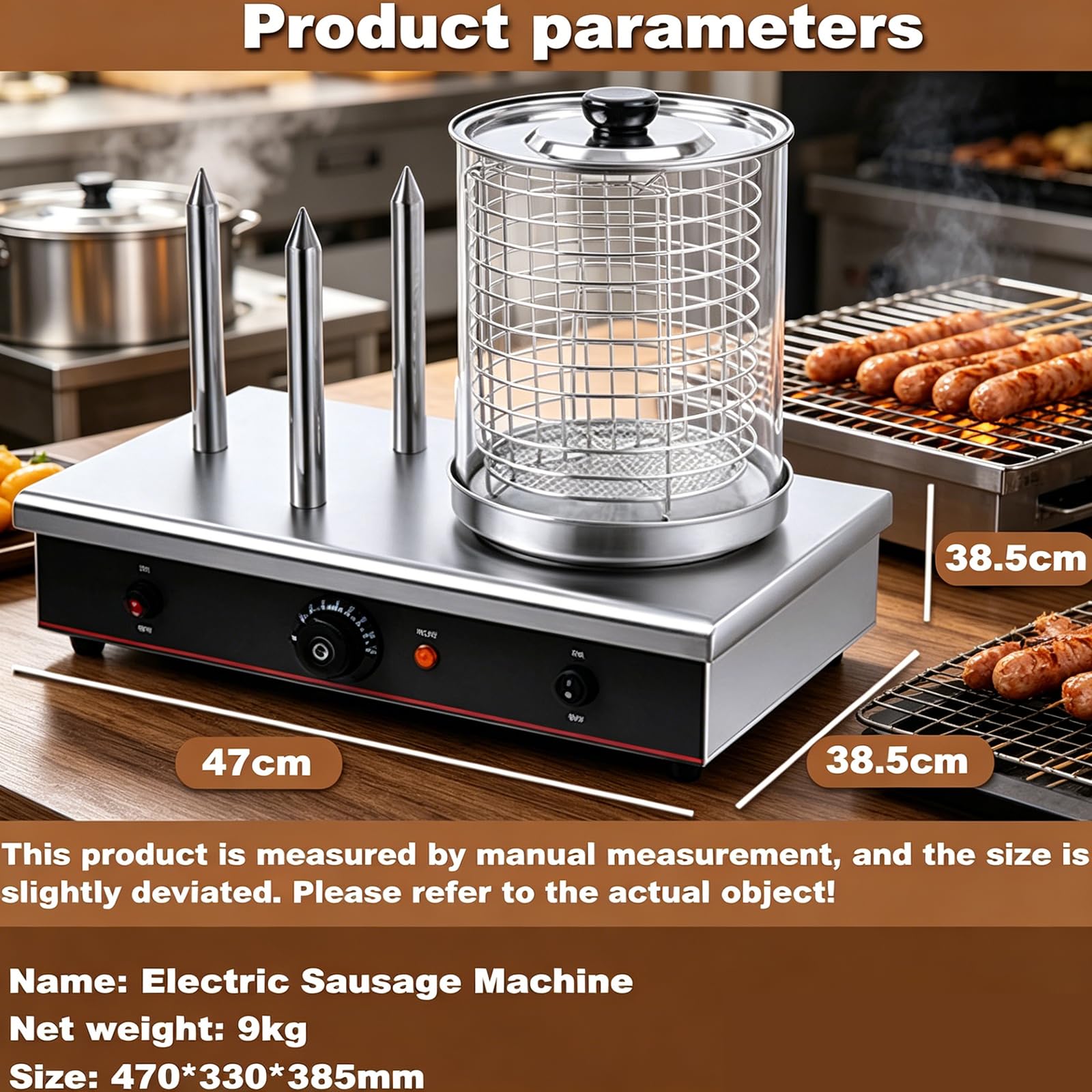 MObyat Vaporizador Comercial De Perritos Calientes De 700 W, Calentador De 3 Palos para Perritos Calientes Y Panecillos con Púas para Calentar El Pan, Termostato Automático Ajustable De 30 A 110 ℃