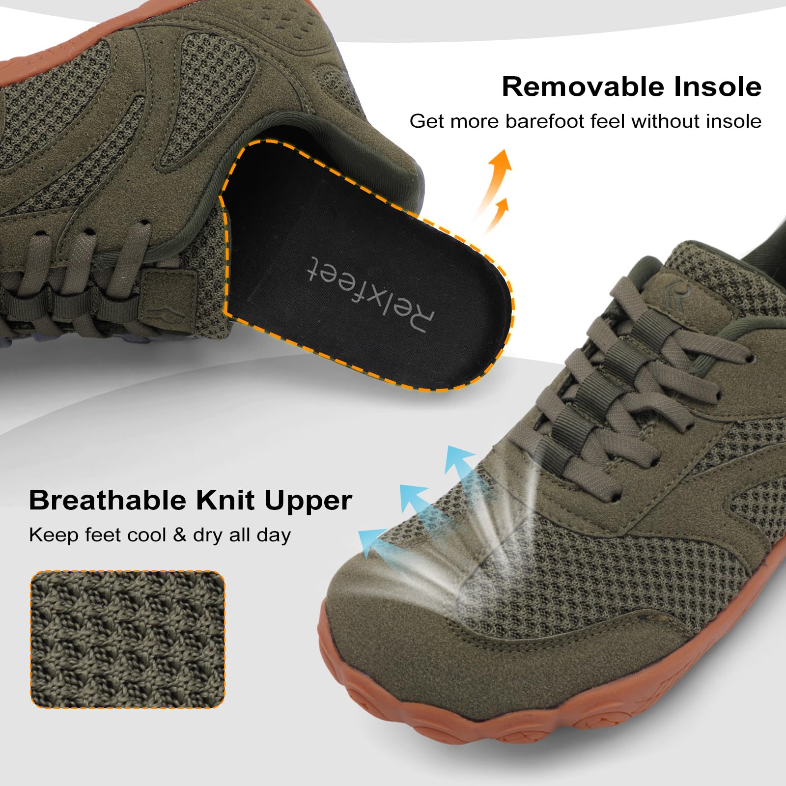 relxfeet Scarpe da uomo a piedi nudi con punta larga senza lacci, Verde