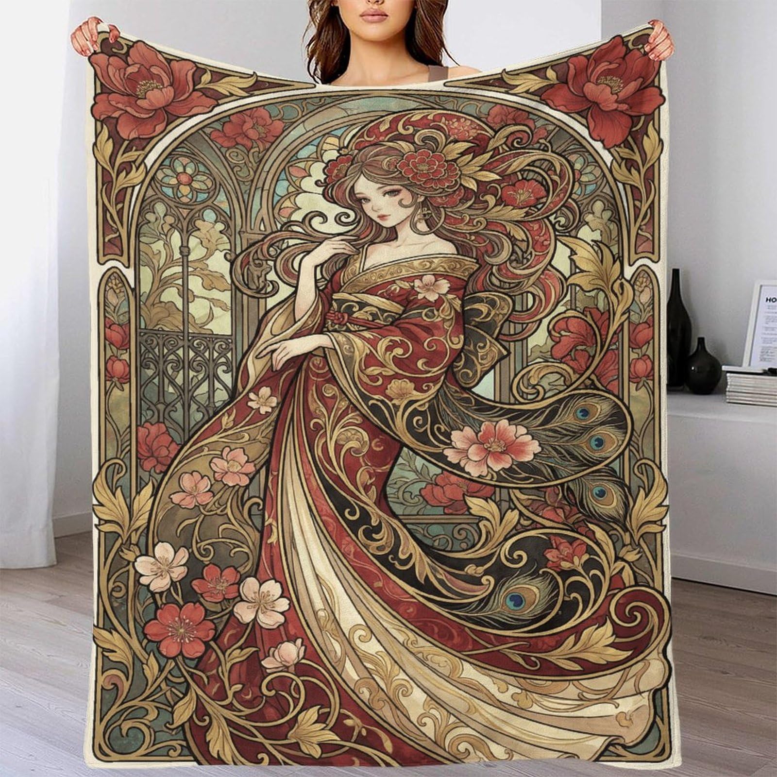 W7C8U2X3 Art Nouveau Mucha Goddess for Warm Throw Blanket, Couch Bed Travel