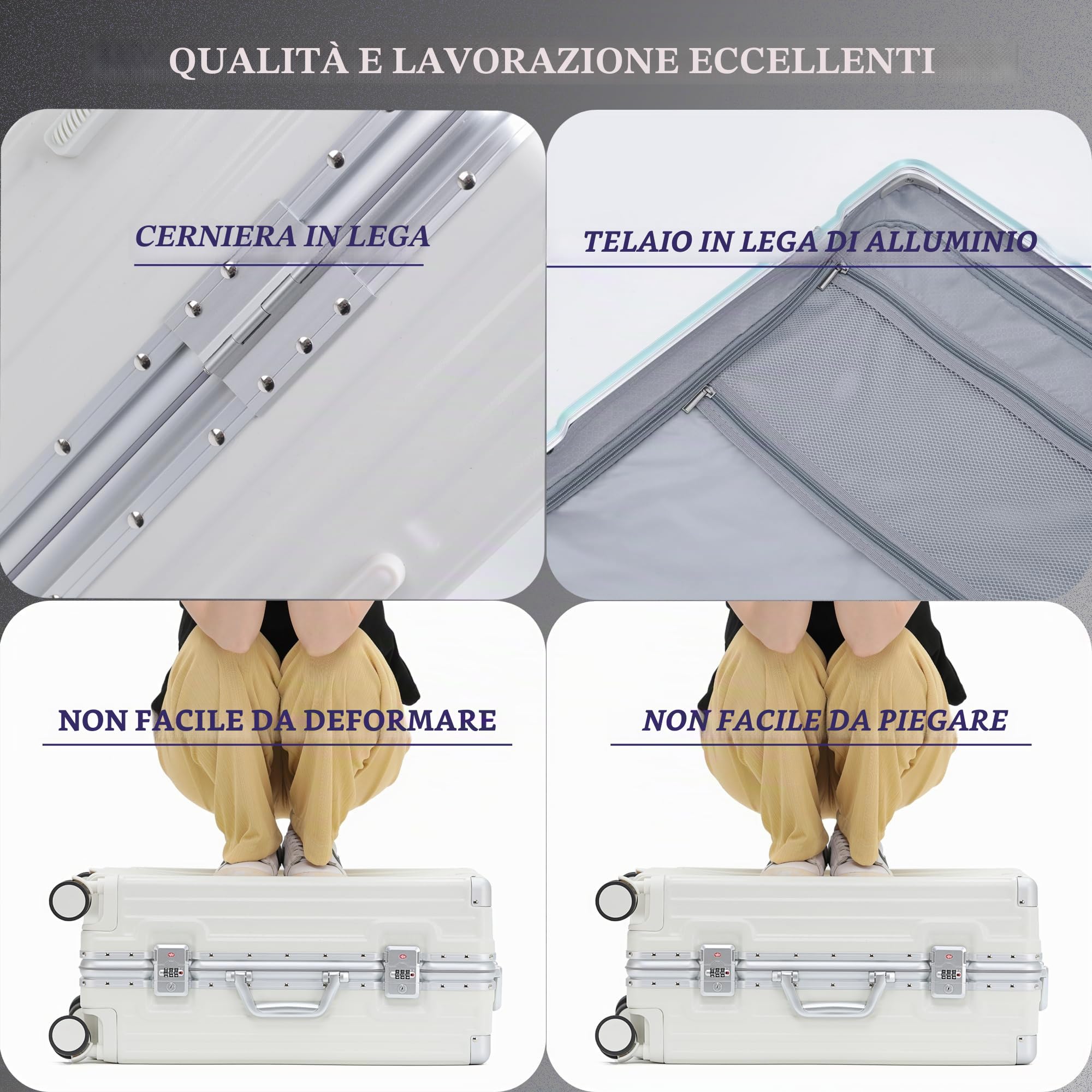 Piccola valigia espandibile bagaglio a mano valigia in alluminio Chiusura TSA incorporata con porta USB,Nero,20in
