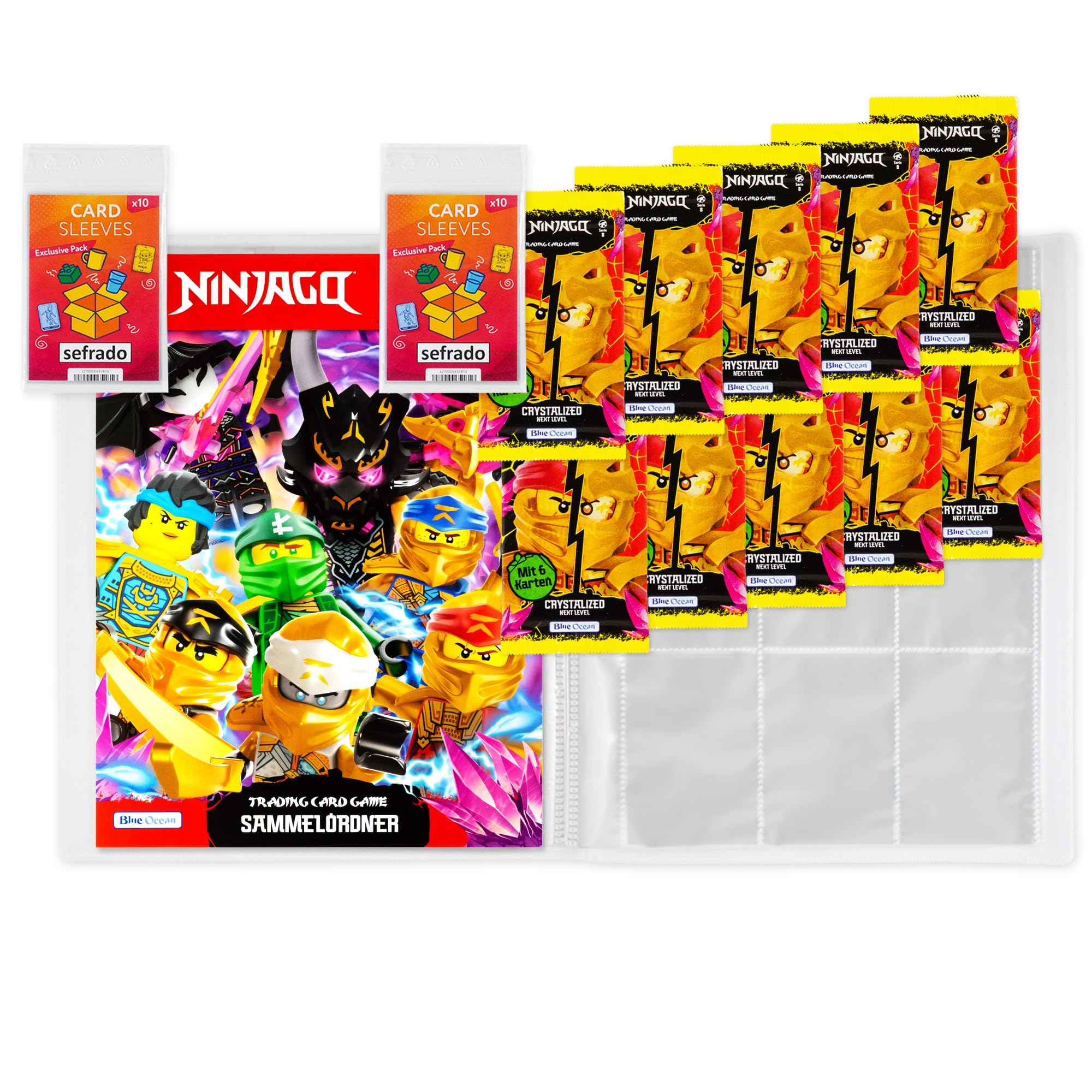 Bundle Exclusive Hüllen kompatibel mit Blue Ocean Ninjago Sammelmappe leer + 10 Booster Serie 8 Next Level Trading Card Game 2023