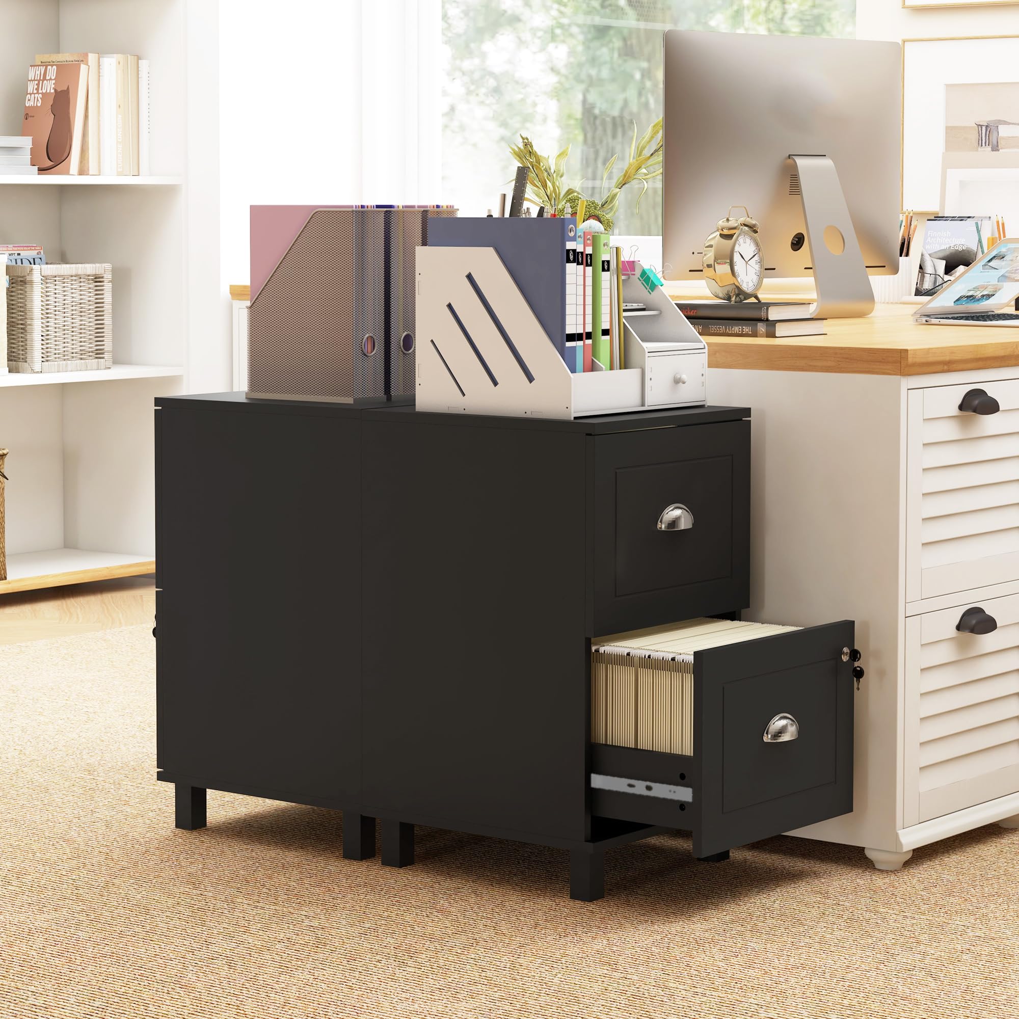 HOMCOM Cassettiera da ufficio mobile raccoglitore con 2 cassetti cassetto per scrivania con serrature cartelle sospese per A4 e lettera, 40 x 41,5 x 67,5 cm, nero