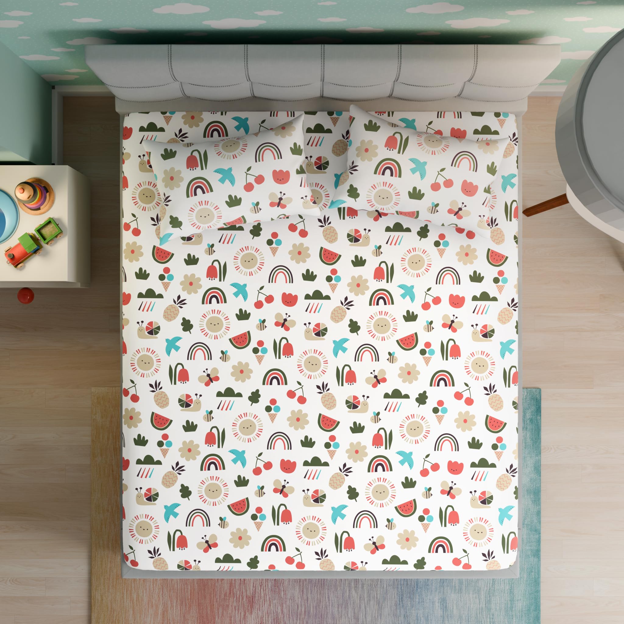 Wakefit 100% Cotton Kids Bedsheet | Super Soft | 160 TC Flat Bedsheet Set with 2 Pillow Covers | Double Size (100 x 90 inch) | Farmhouse-image-34