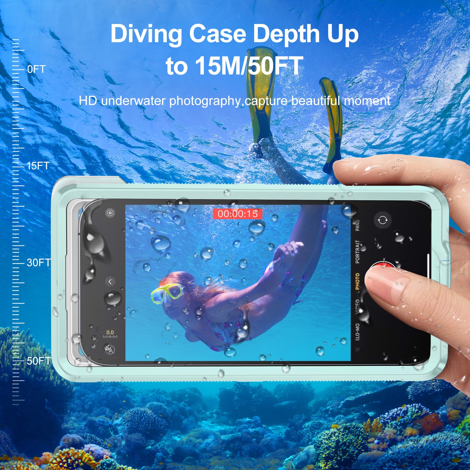 Beasyjoy Custodia impermeabile per telefono, custodia per telefono subacquea e snorkeling subacqueo, custodia universale con auto-controllo impermeabile fino a 6,9 pollici, per iPhone 15/14/13/12/11 e