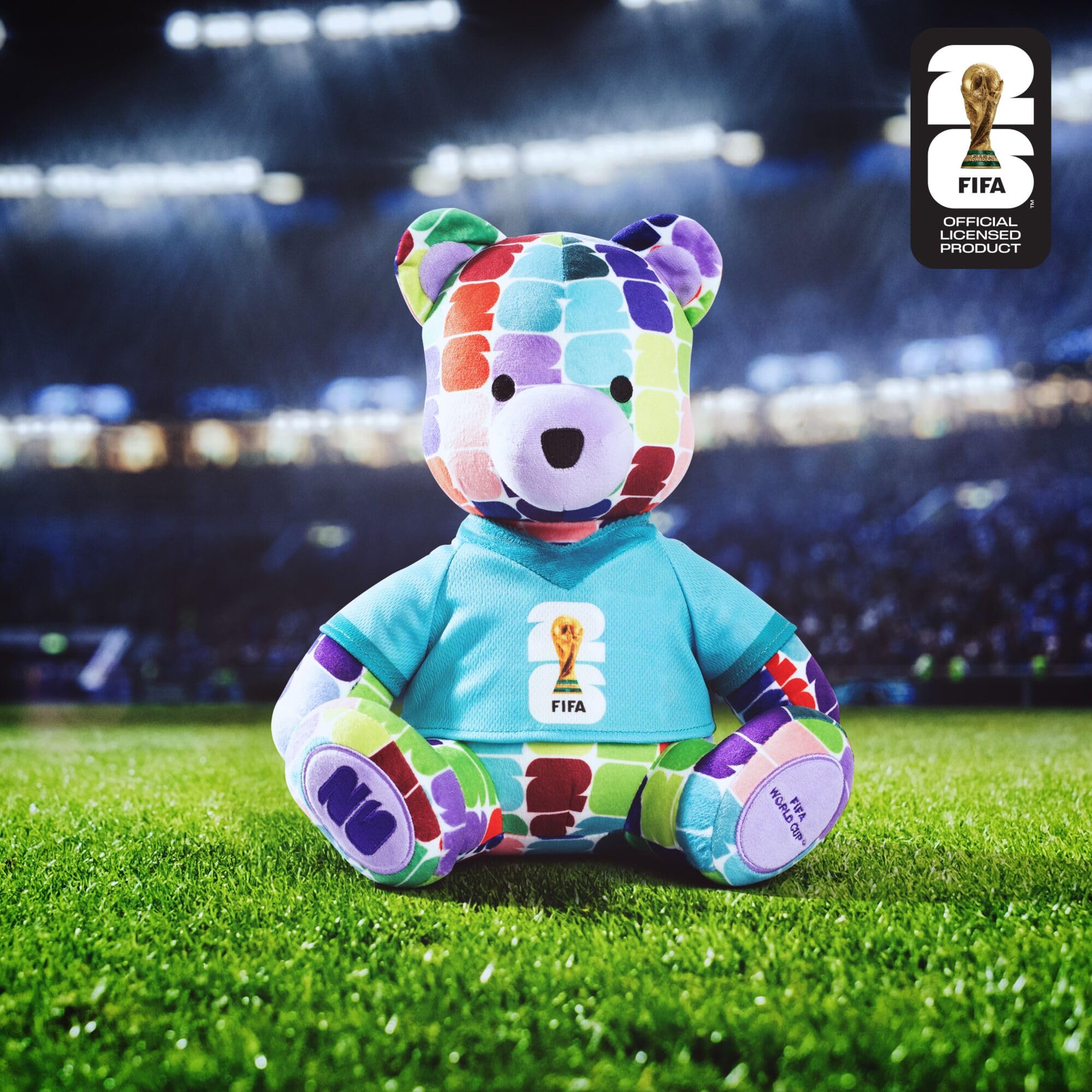 FIFA World Cup 26 6-Inch Colourful Football Bear Plush - Official 2026 World Cup Collectible with FIFA Trophy Logo Tee - Ages 3+ - 2