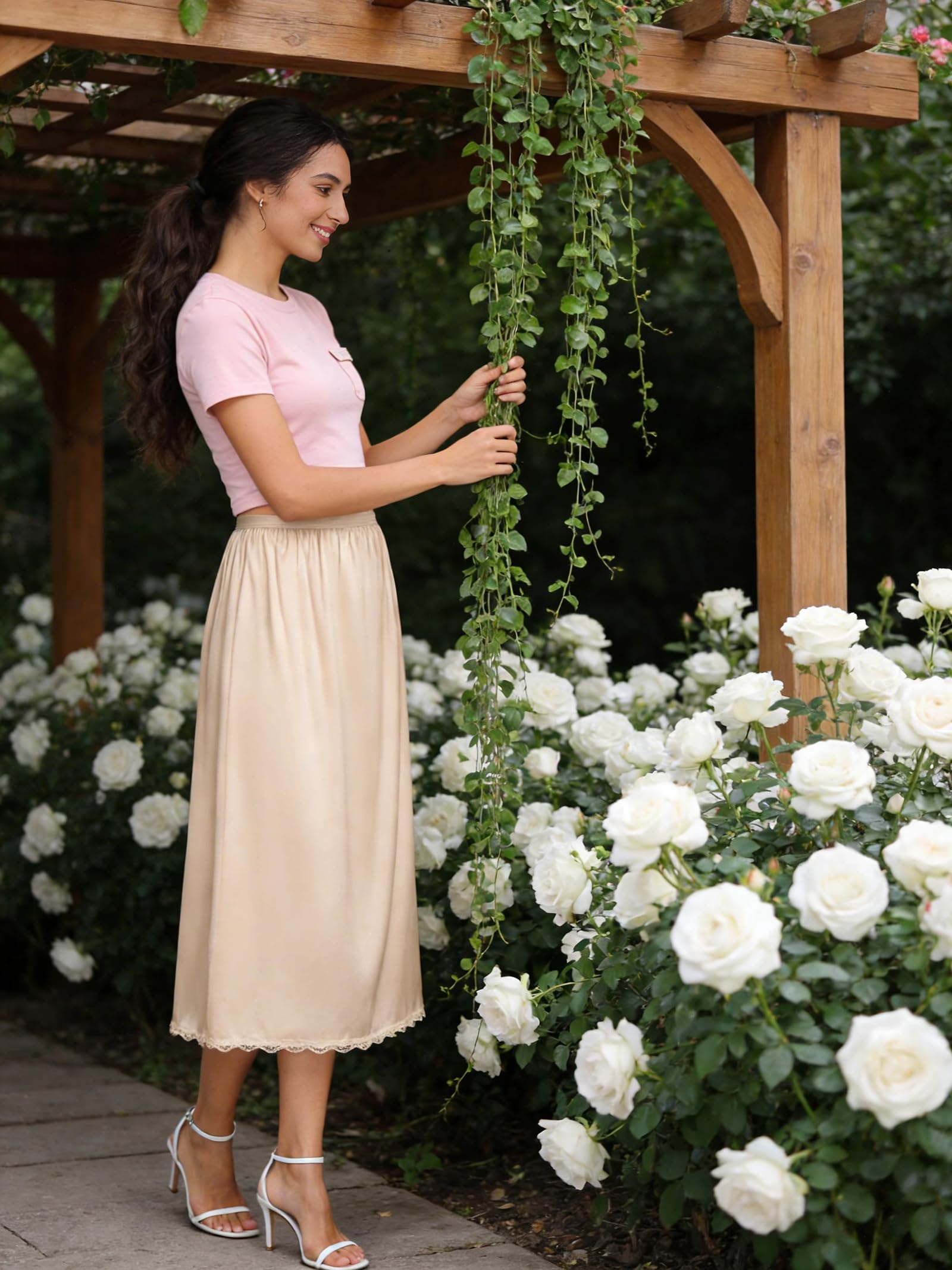 Sottogonna leggera da donna, con bordo in pizzo, antistatica, per gonne midi e maxi