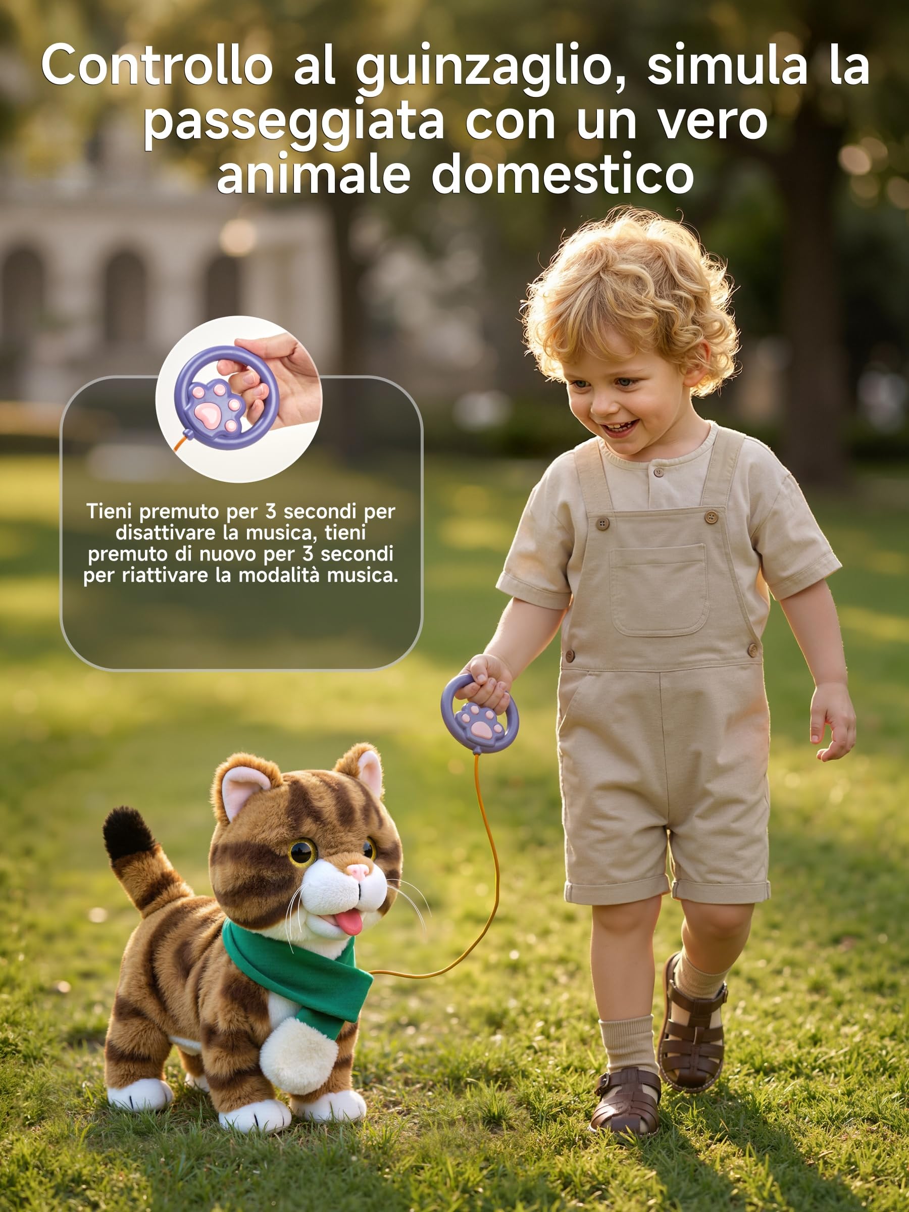 OR OR TU Giocattolo Gatto che Cammina Interattivo Gatto Peluche | Gatto Tigrato, Peluche Delicato Sulla Pelle, Telecomando, Cammina, Canta, Miagola, Scodinzola e si Lecca la Lingua