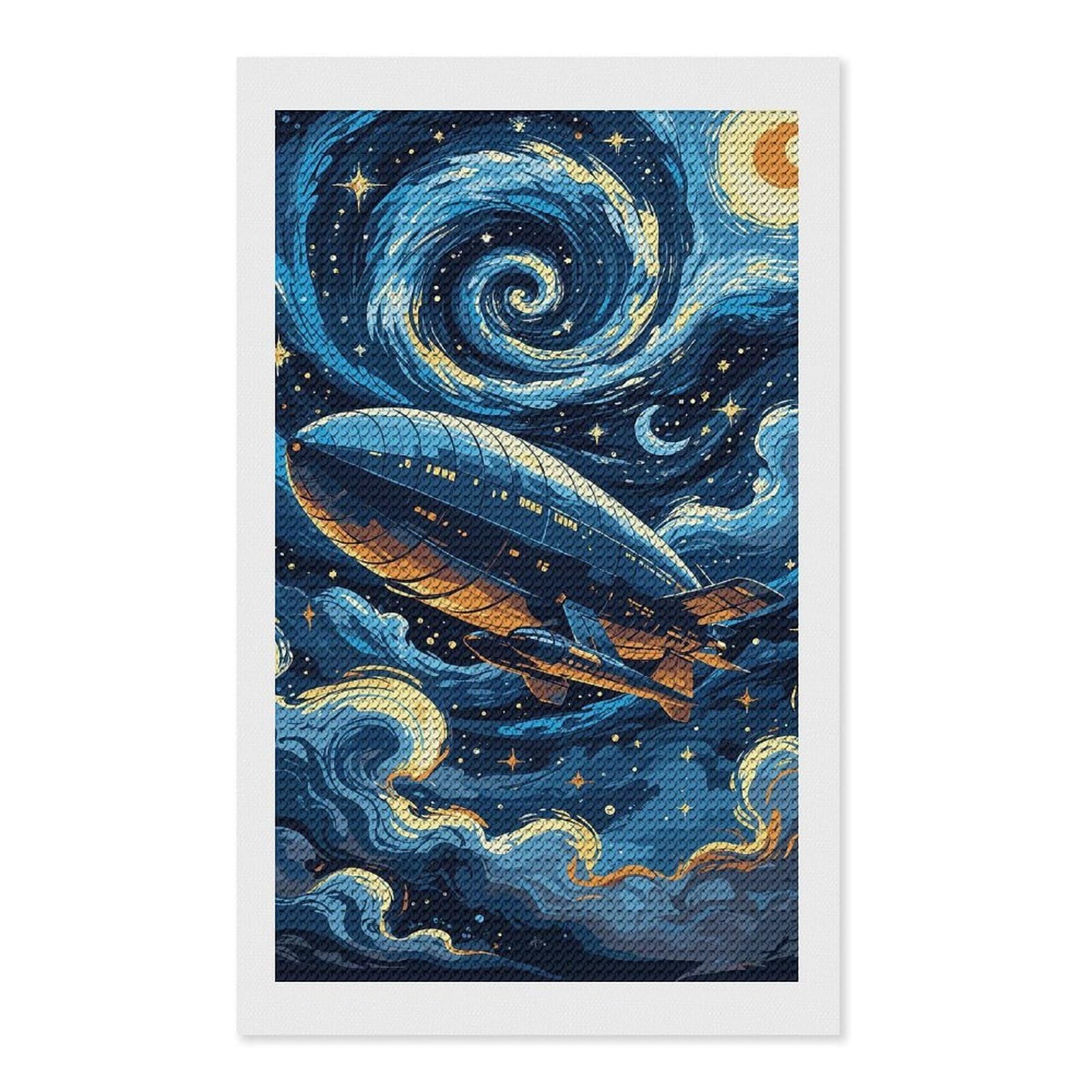 Junmoney Airship in Starry Night Sky DIY Diamond Art Canvas Kit 12"x20", Simple to Start, Fun Craft Experience, Modern Decor, Gift Idea, Adhesive Canvas