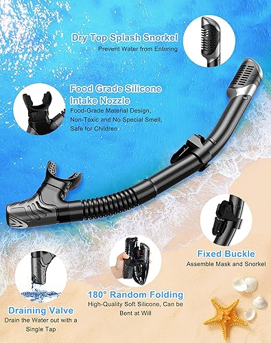 Miniatura 3 de Equipo de esnórquel para adultos, máscara de snorkel Kwambiri Dry-Top Dry-Top Máscara de esnórquel panorámica de 180 Juego de esnórquel para adultos