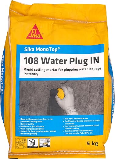 Sika Monotop 108 Water Plug | Fast Setting Waterproofing Mortar for Instantly Plugging Active Leaks in Basements, Tanks &amp; ...