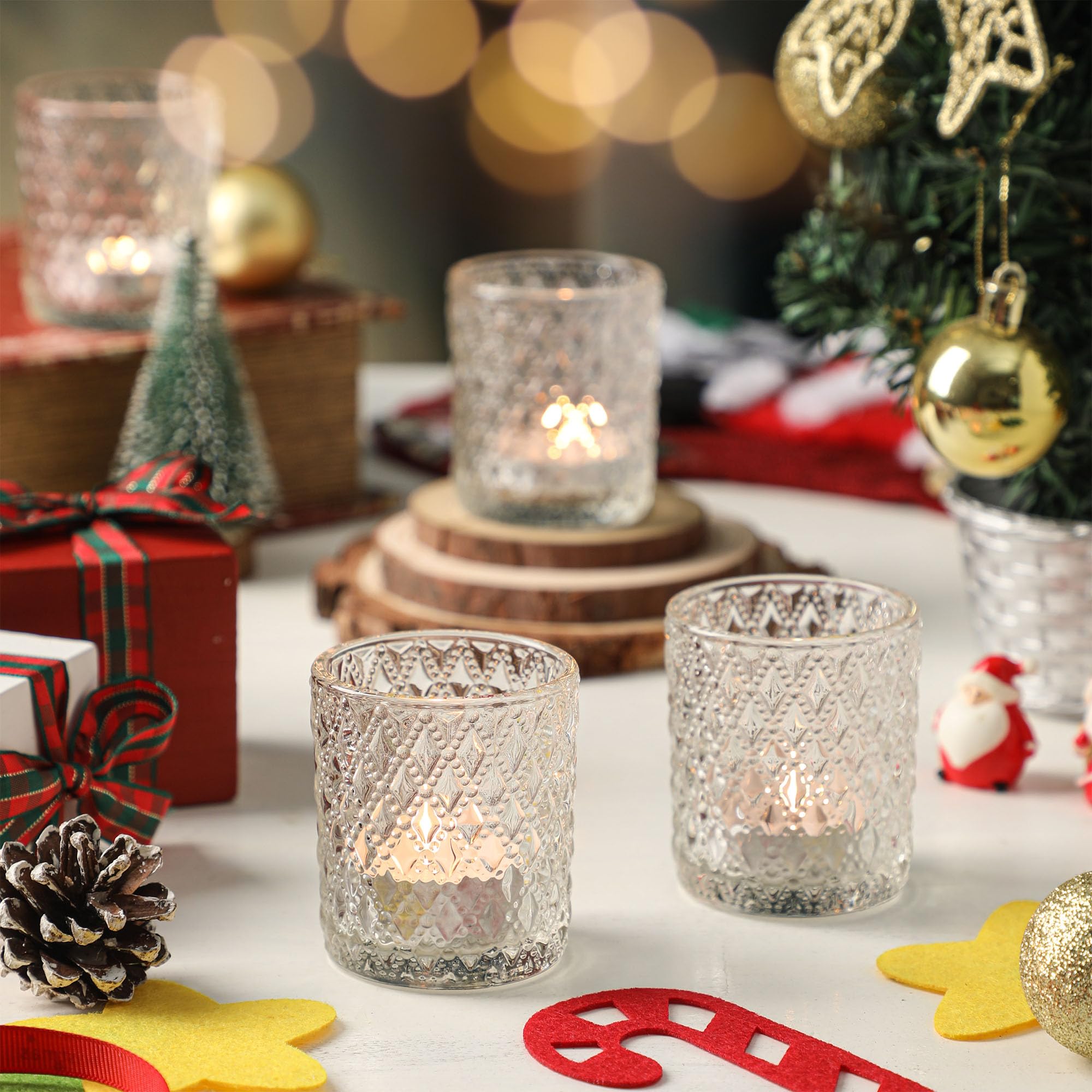 Lot de 12 Photophore Bougie, Photophores en Verre pour Bougie Chauffe-Plat, Photophore pour Centres de Table Parfait pour Mariage Fête Décoration d'intérieur