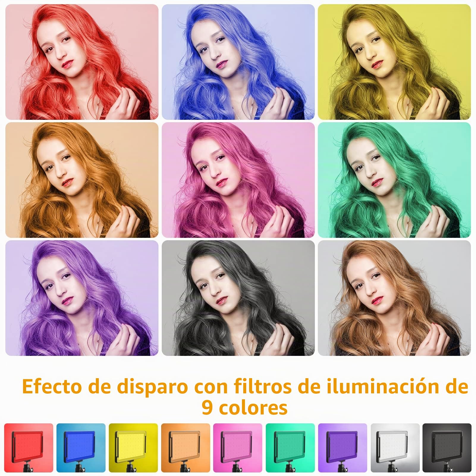 3 Paquetes Luz de Vídeo LED con Soporte de Trípode/Filtros de Color, Obeamiu 5600K USB Estudio Iluminación Fotografia Foco luz para Fotografía Grabación de Video Youtube Transmisión de Juegos
