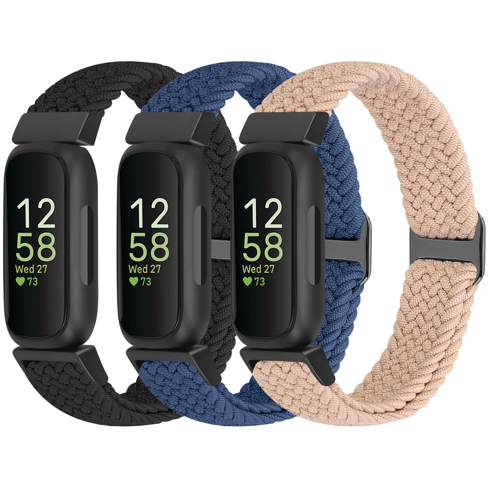 WolliLe Braided Watch Bands Compatible with Fitbit Inspire 3/Inspire 2/Inspire/Inspire HR/Fitbit ace 3/Ace 2, Soft Adjustable Nylon Loop Elastic Strap