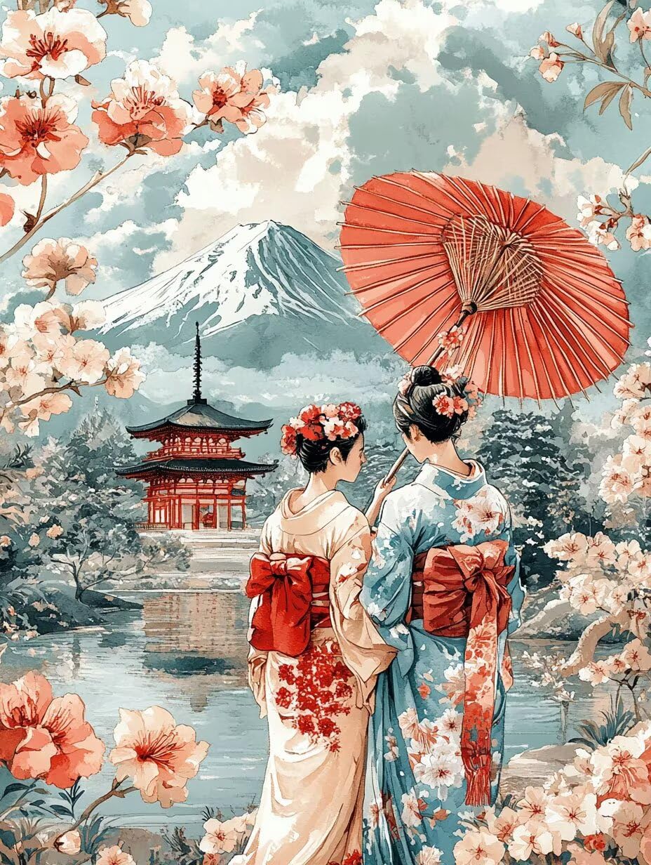 Mount Fuji diamentowe zestawy artystyczne dla dorosłych, malarstwo diamentowe, japońskie kobiety, kryształowe zestawy artystyczne, dla dorosłych, dzieci, DIY, okrągłe wiertło, klejnot, kropki, haft