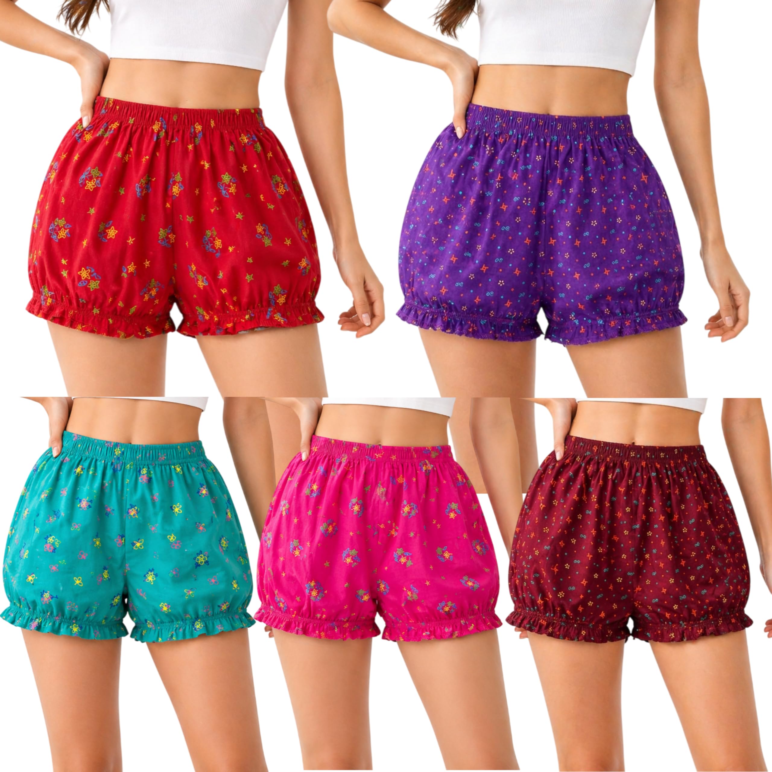 Women Cotton Bloomer Shorts | Soft Printed Innerwear Shorts | Elastic Waist Comfortable Lounge Shorts for Women & Girls (Multicolor)-image-31