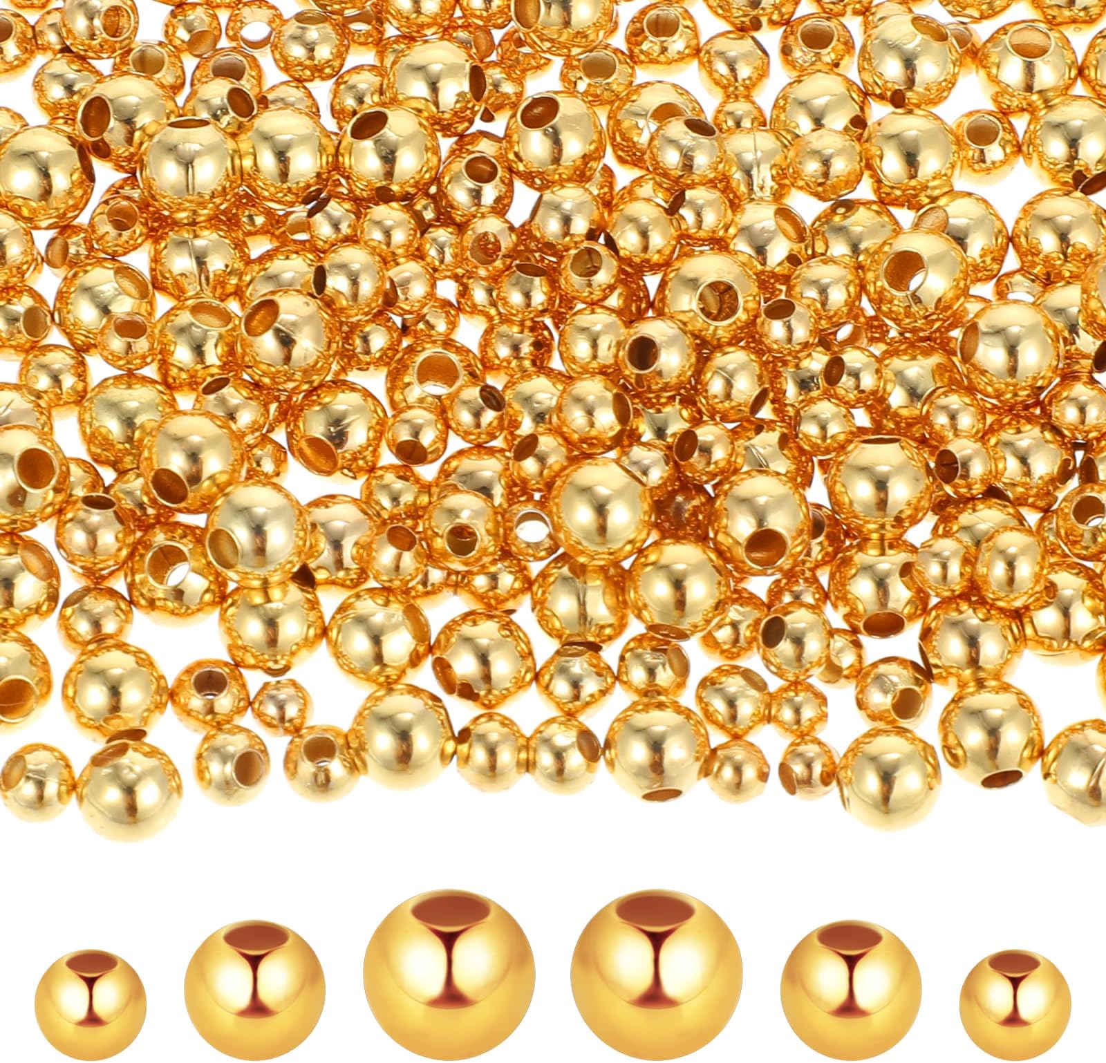 300Pcs Gold Beads for Bracelets,2.5/3/4mm Round Spacer Beads - Smooth Seamless,Metal Spacer Bead for DIY Necklace,Bracelet Crafts