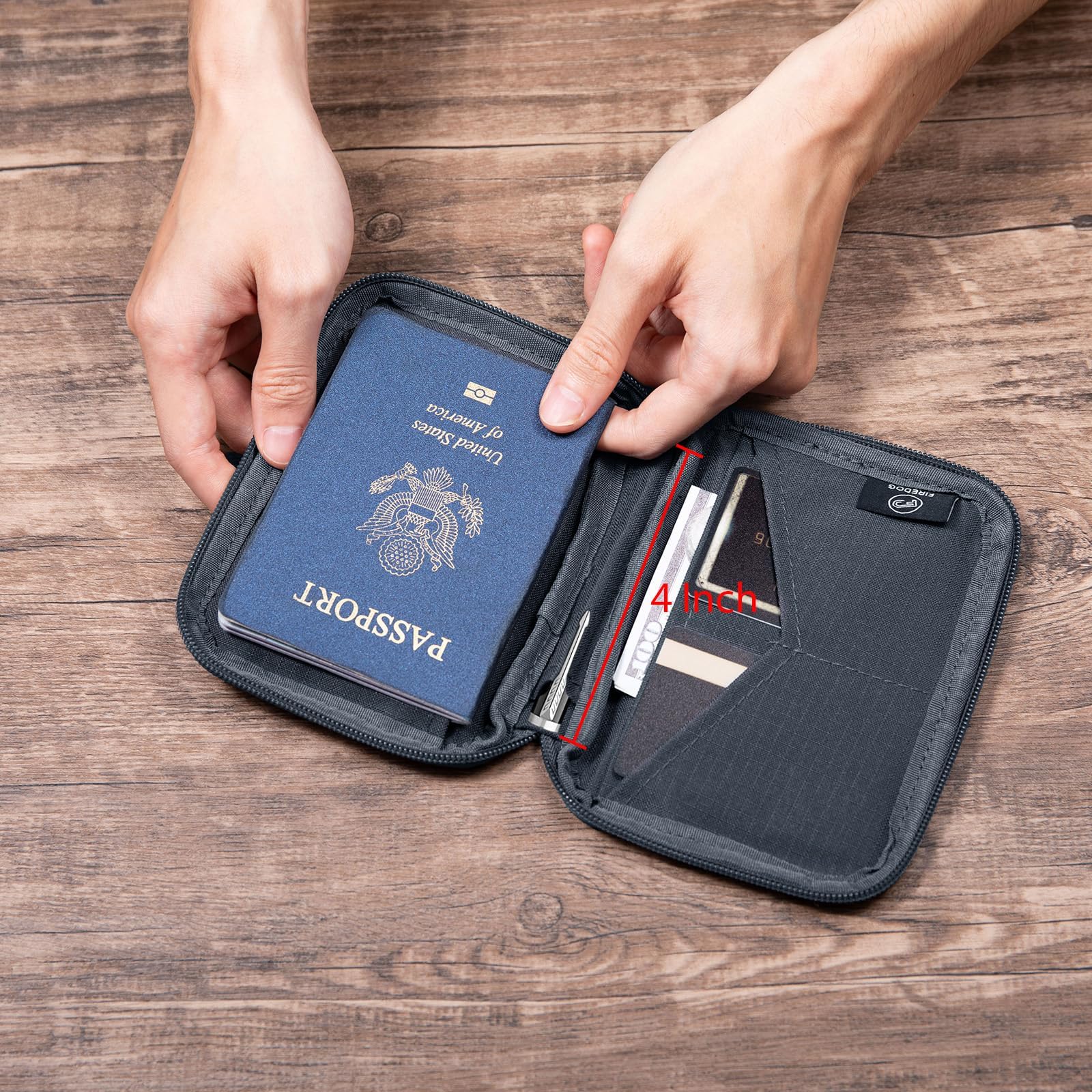 FIREDOG Porta passaporto da viaggio, blocco RFID, porta passaporto e portafoglio da viaggio per uomini e donne, nero