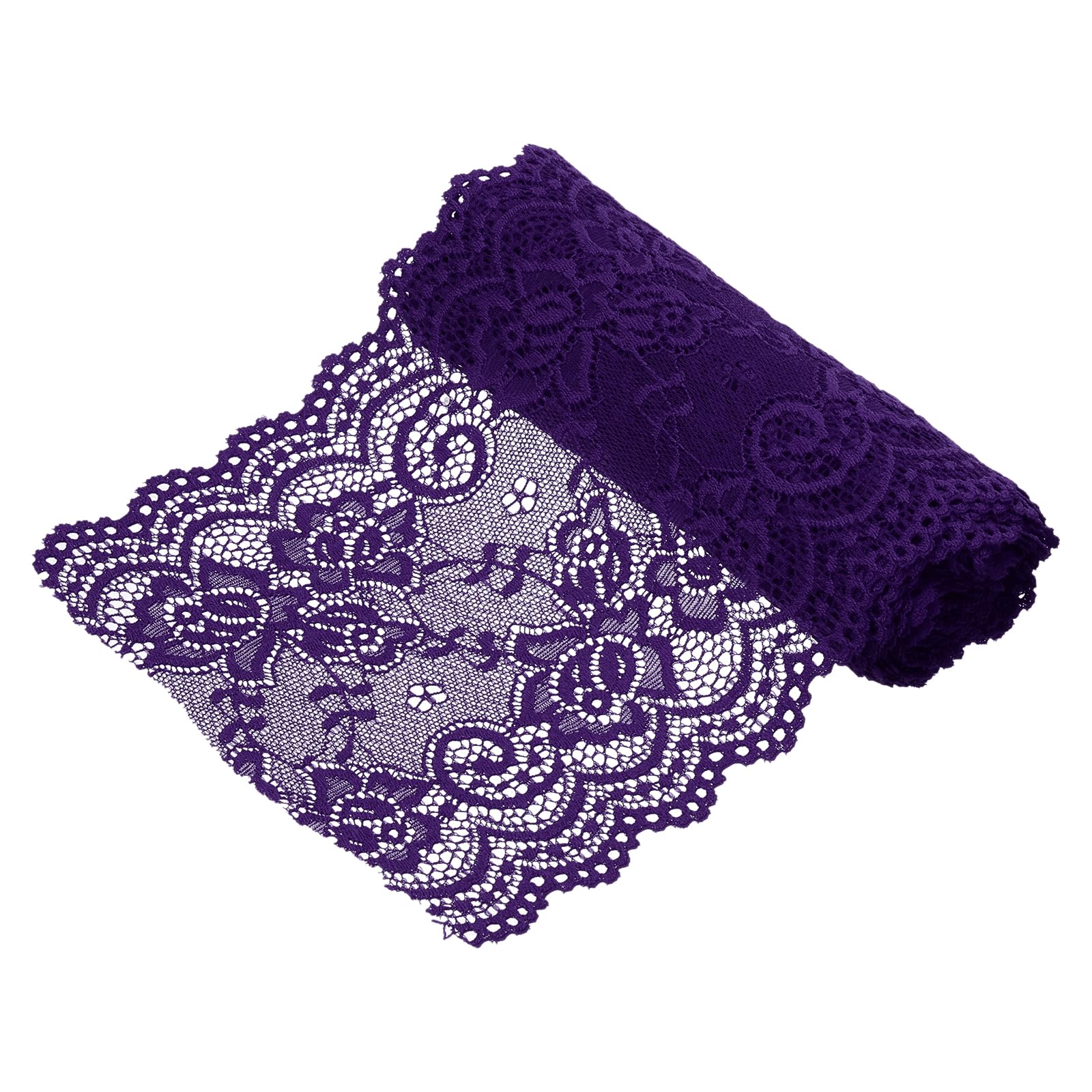 sourcing map 6 Inch Wide 3 Yard Elastic Lace Ribbon, Stretch Floral Pattern Lace Trim Embroidered Fabric for Sewing Making and DIY Crafts Gift Wrapping Bouquets Wedding Decor(Purple) โ image 1