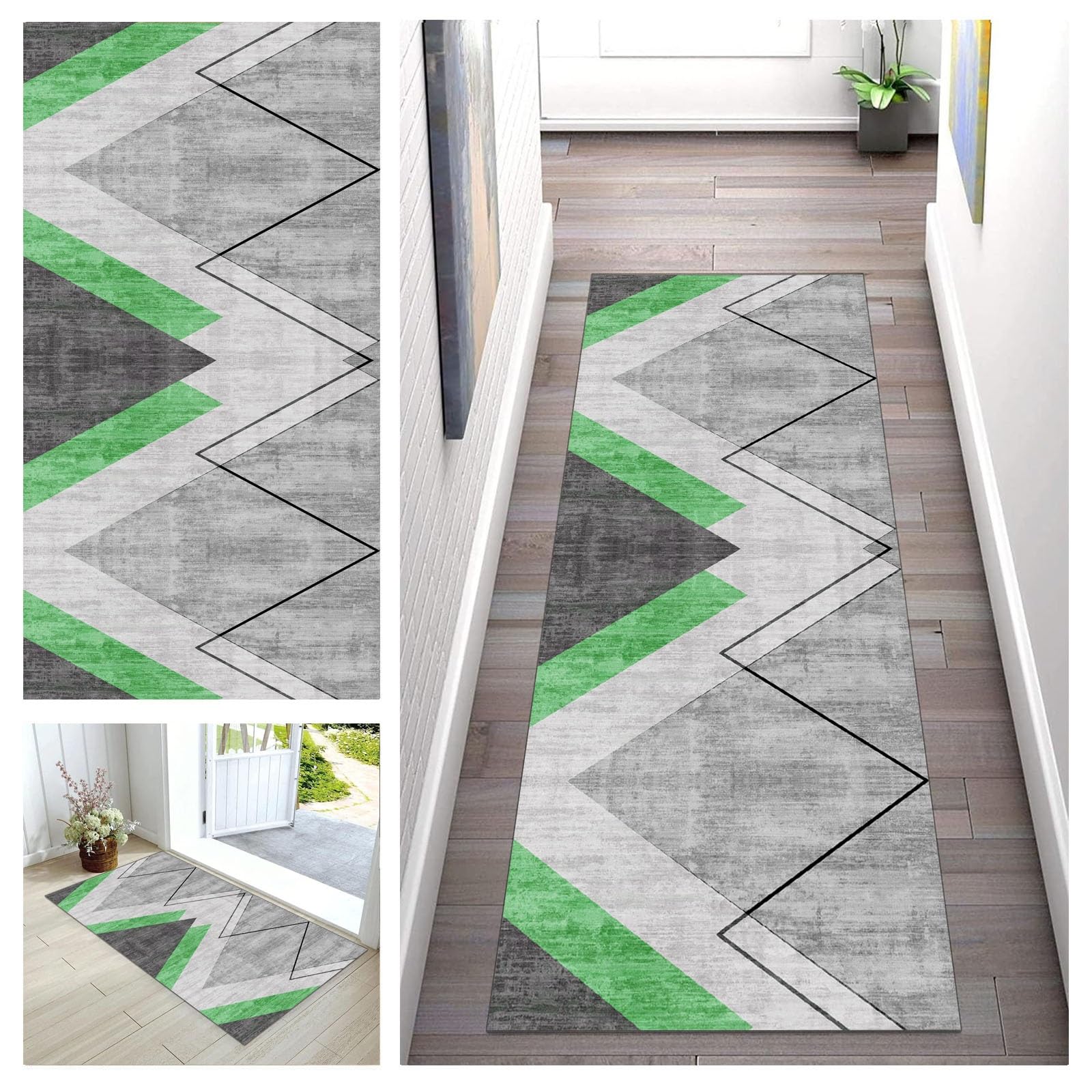 Tapis de salon moderne en polyester vert gris noir pour chambre et couloir