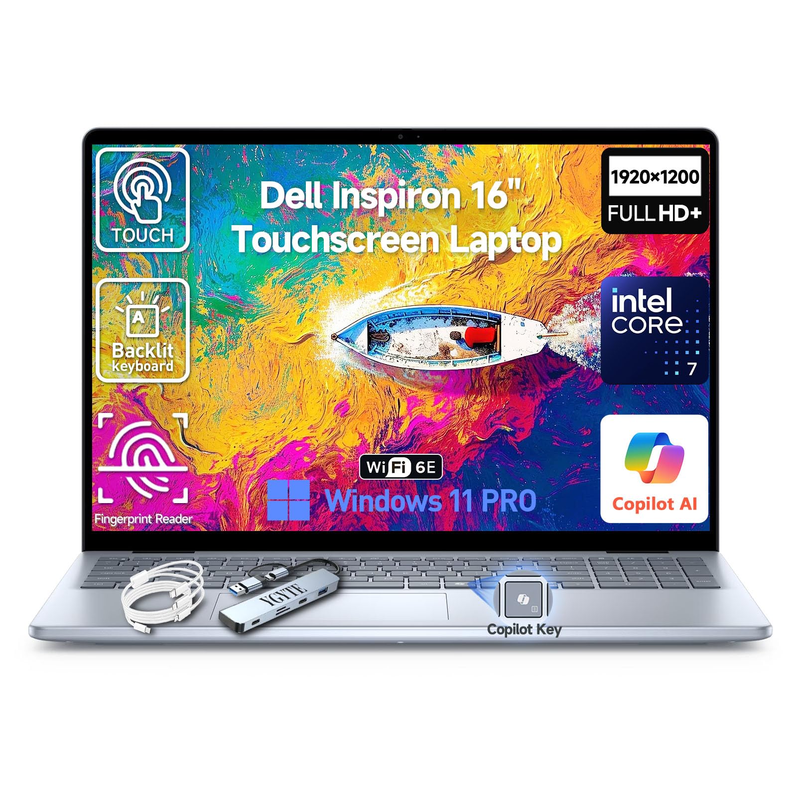 2026 Dell Inspiron 16 Laptop Touchscreen Computer, 16" FHD+ Touch Screen, Intel 10-Core 7, 64GB DDR5 1TB SSD, Business Laptop Windows 11 Pro, Backlit Keyboard, Wi-Fi 6E 64 GB RAM | 1 TB SSD