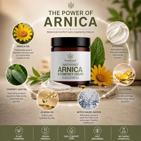 All Natural Arnica & Comfrey Cream 100g | Botanical Cream for Skin Comfort After Activity | With Jojoba Oil & Vitamin E | pH Balanced | Made in the UK