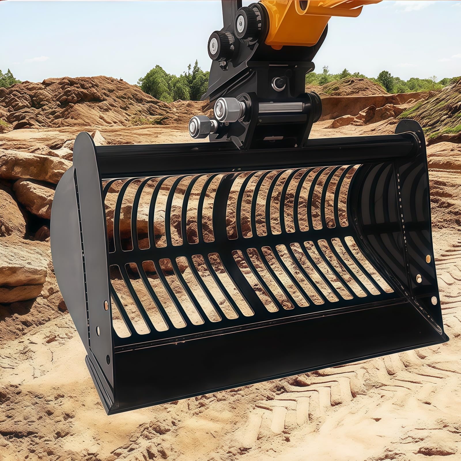 ADVOK Mini-Bagger, 600 mm, Siebeimer, 61 cm, Boden-Siebeimer, Stahl, schwarz, rechteckig, Eimer, Siebeimer