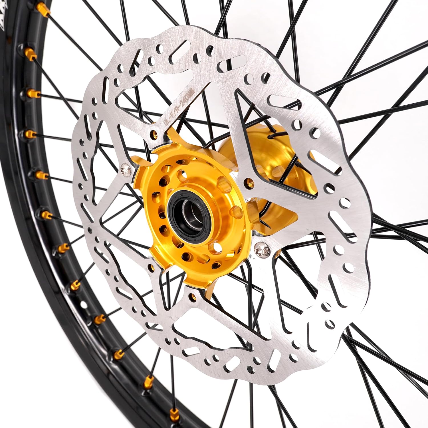 KKE 1.6 * 21 & 2.15 * 18 Dirt Electric Bike Spoked Wheels Rim Fit E-moto Surron Ultra Bee 2023-2025 with 240MM dIsc Gold Hub/Nipple