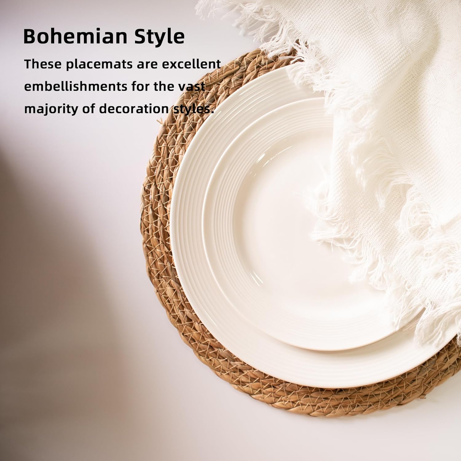 13 Inch Round Woven Plate Placemats Set of 15, Farmhouse Rustic Straw Braided Chargers Place Mats, TwinnekYR Large Boho Cattail Weave Table Mats, for Dining Plates Table Decor Home Wedding Party