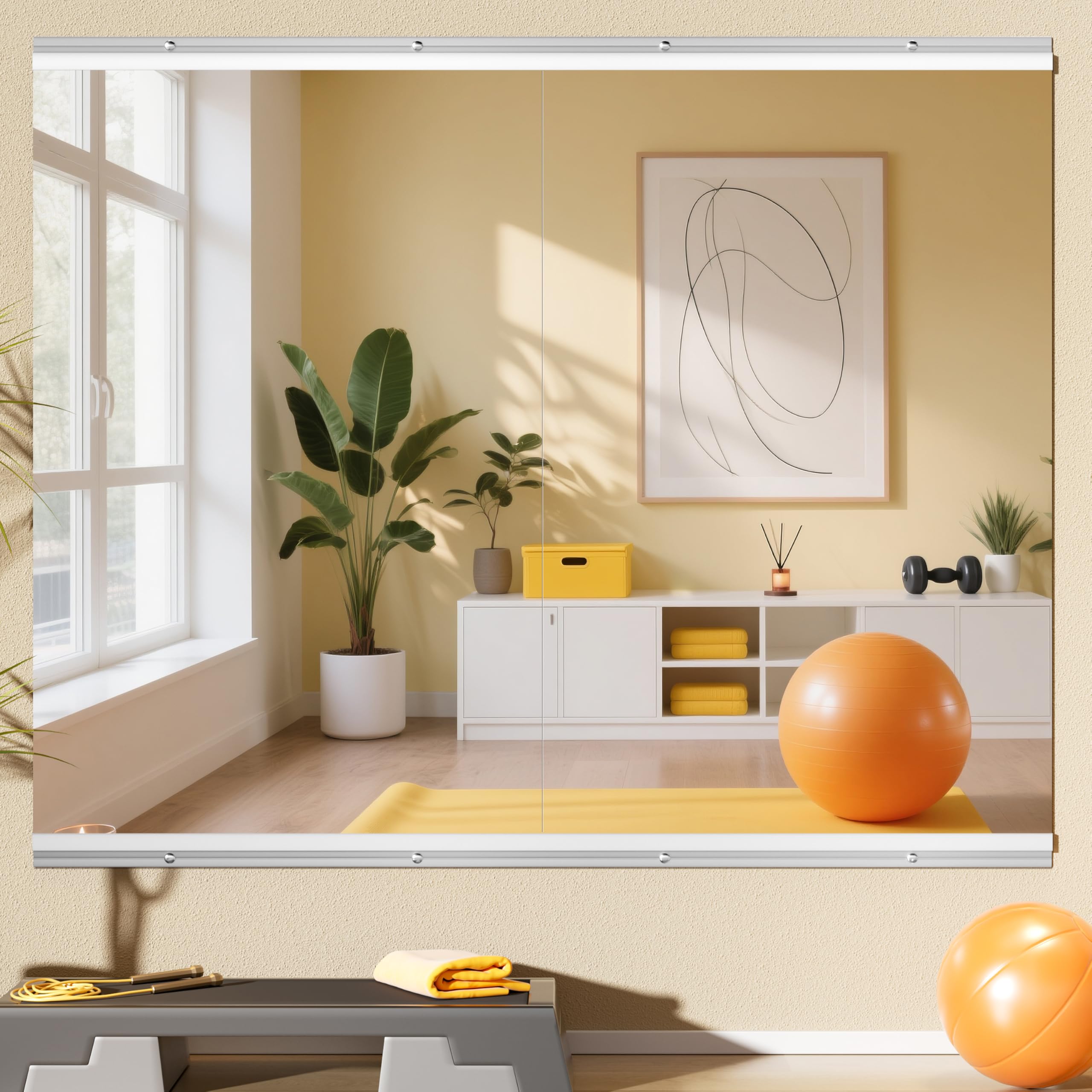 Espejo de gimnasio en casa, 44 x 29 pulgadas x 2 piezas, espejo grande de cuerpo completo para yoga, vidrio templado sin marco, montado en la pared para gimnasio en casa, garaje, dormitorio