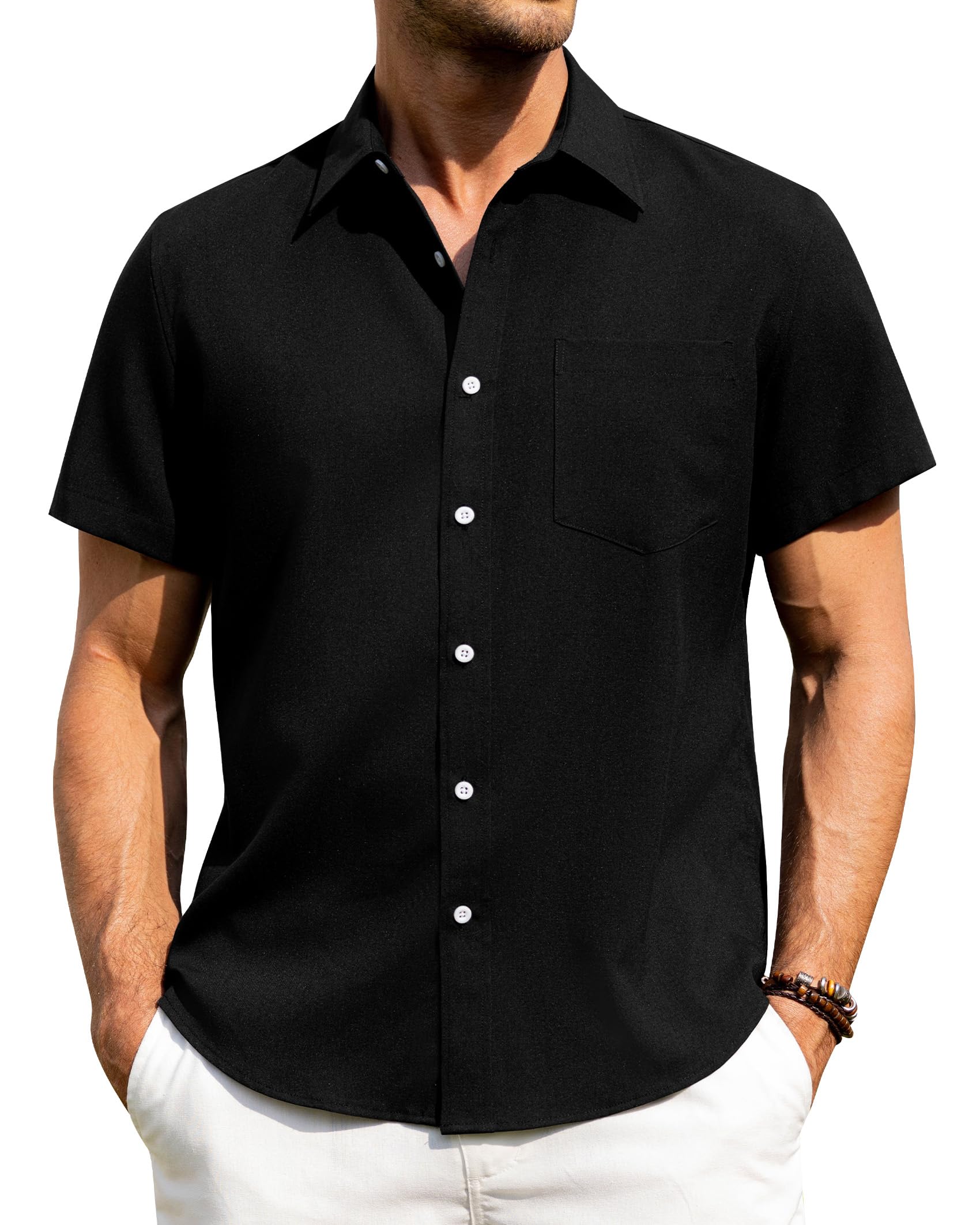 J.VER Leinenhemd Herren Kruzarm Freizeithemd Regular Fit Leicht und Luftig Sommerhemd Leinen Shirt mit Tasche