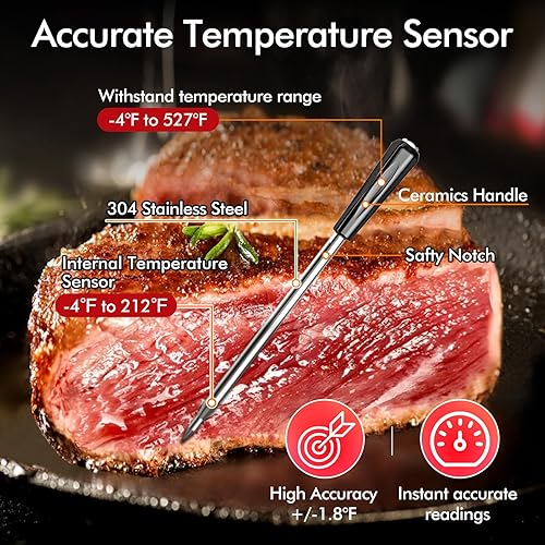 Miniatura 2 de Termómetro digital inalámbrico inteligente Bluetooth para carne, barbacoa, parrilla, horno, ahumador, termómetro de cocina de rango de 500 pies con