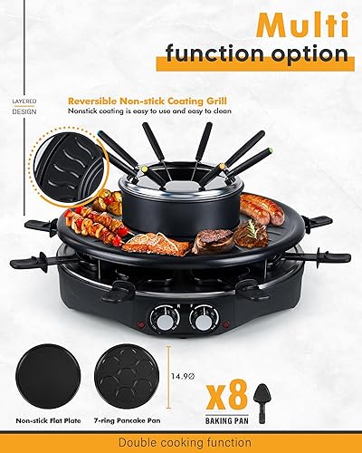 Miniatura 2 de Saenchue Parrilla eléctrica de mesa  Parrilla redonda eléctrica antiadherente para interiores  Parrilla de raclette reversible 3 en 1 y juego de